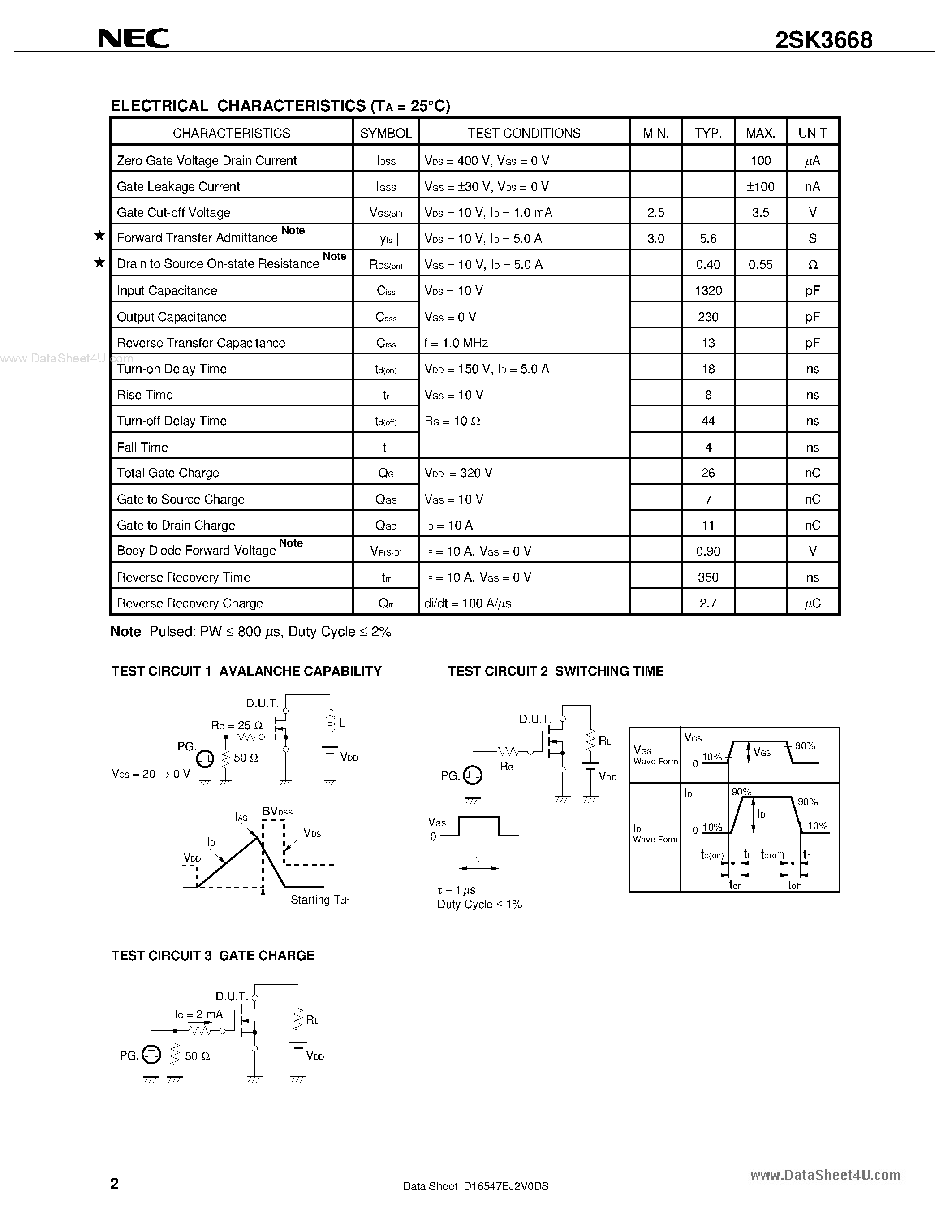 Datasheet 2SK3668 - SWITCHING N-CHANNEL POWER MOSFET page 2
