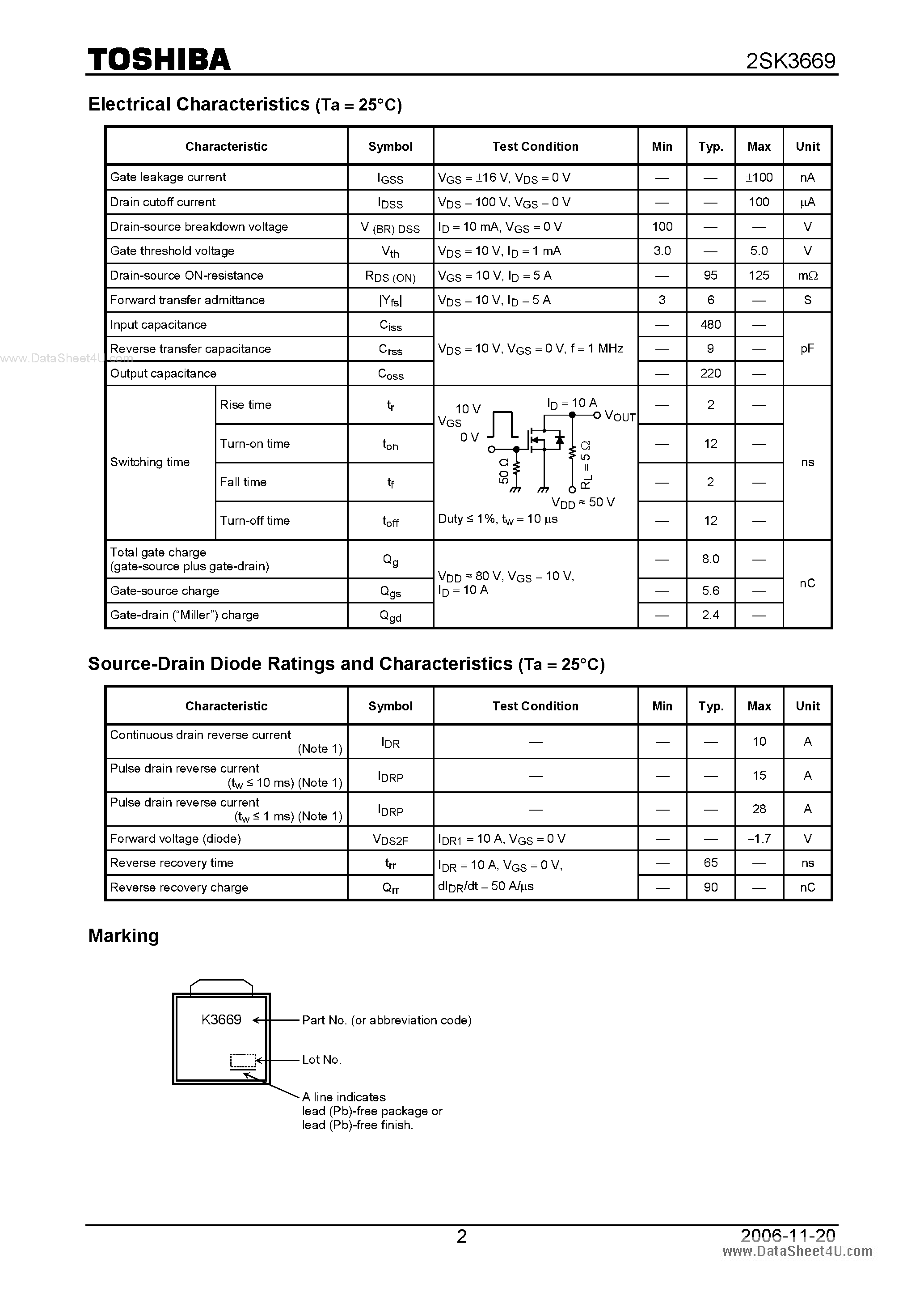 Datasheet 2SK3669 - Silicon N-Channel MOS Type Switching Regulator page 2