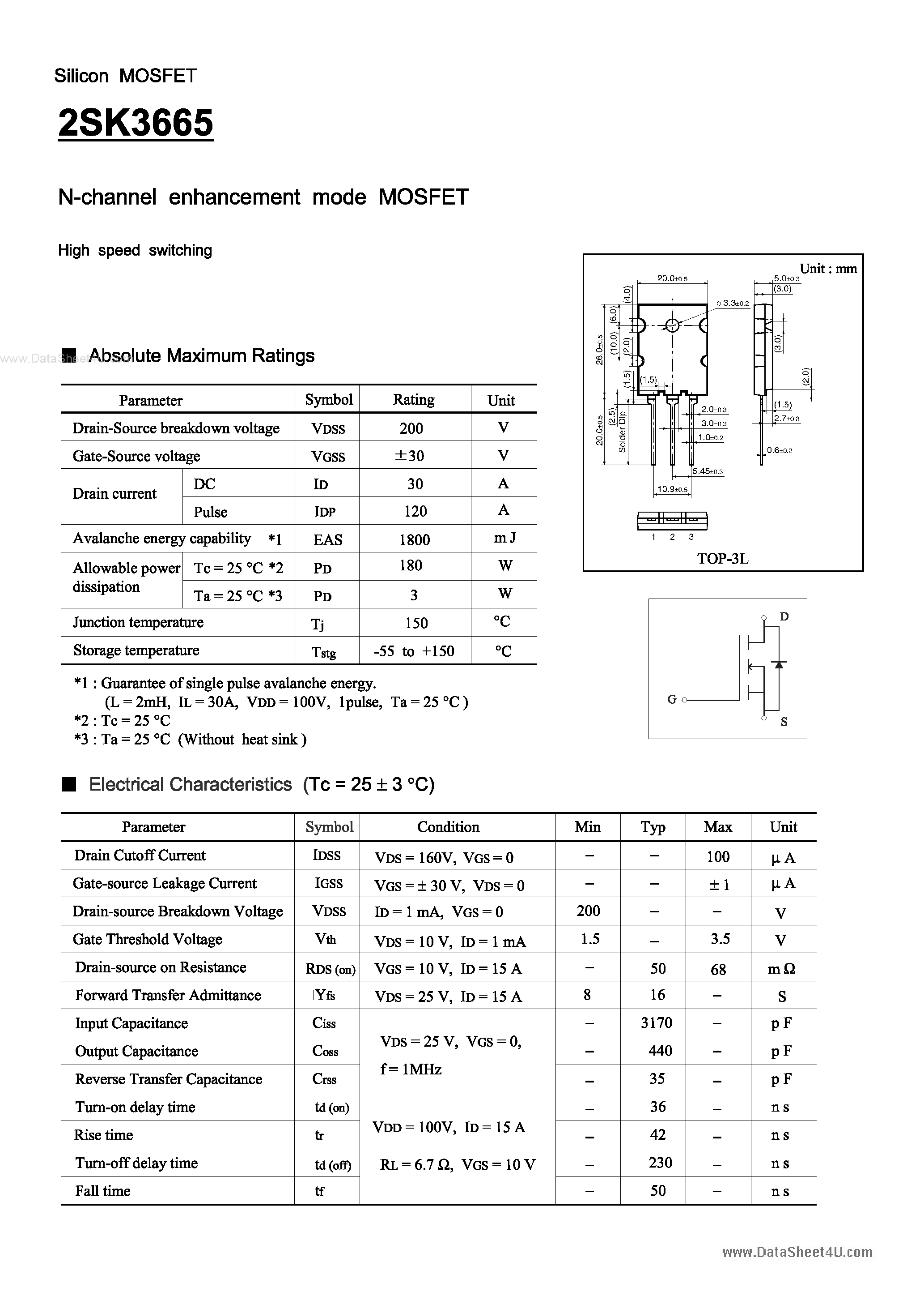Datasheet 2SK3665 - N-Channel Enhancement Mode MOSFET page 1
