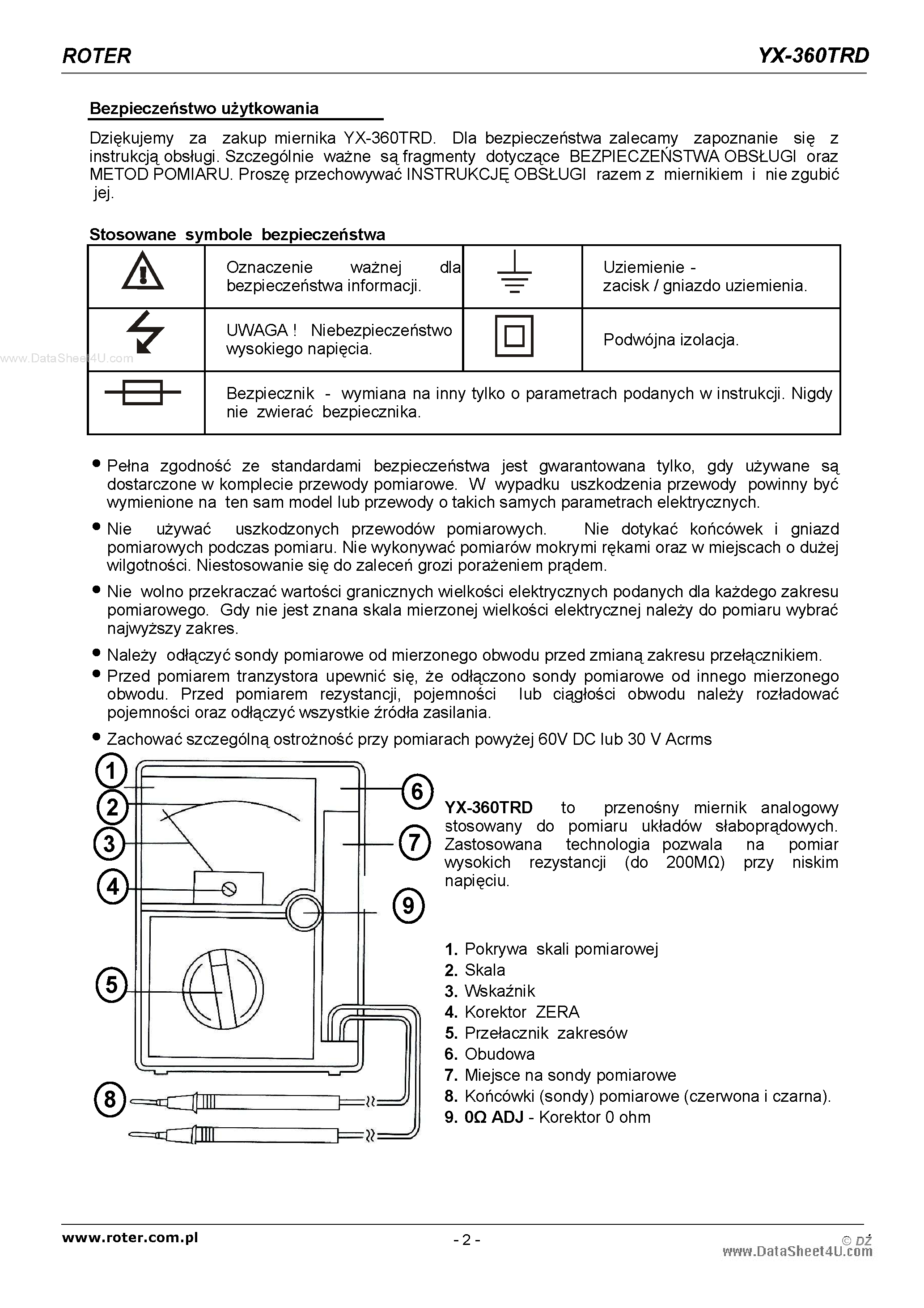 Datasheet YX-360TRD page 2 Datasheet YX-360TRD - Multitester Analog page 2