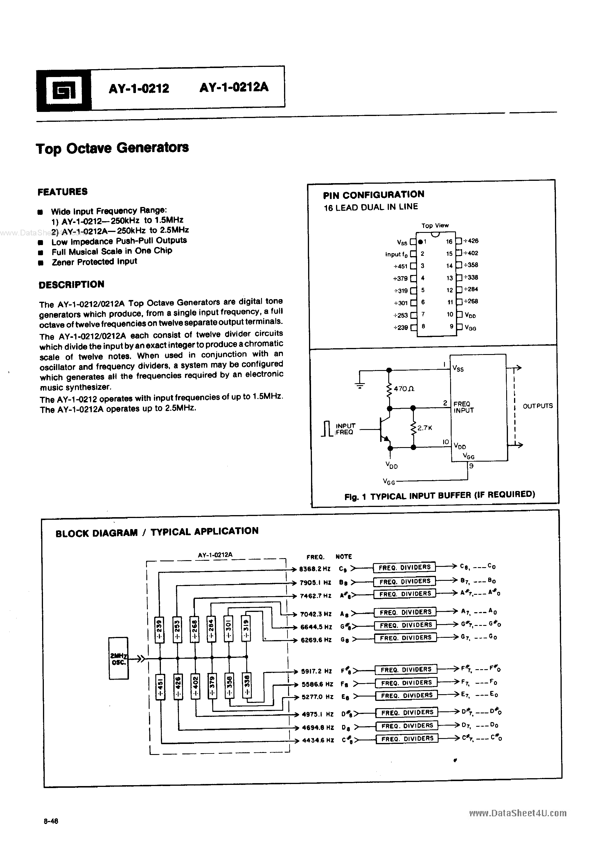 Datasheet AY-1-0212 - Top Octave Generators page 1