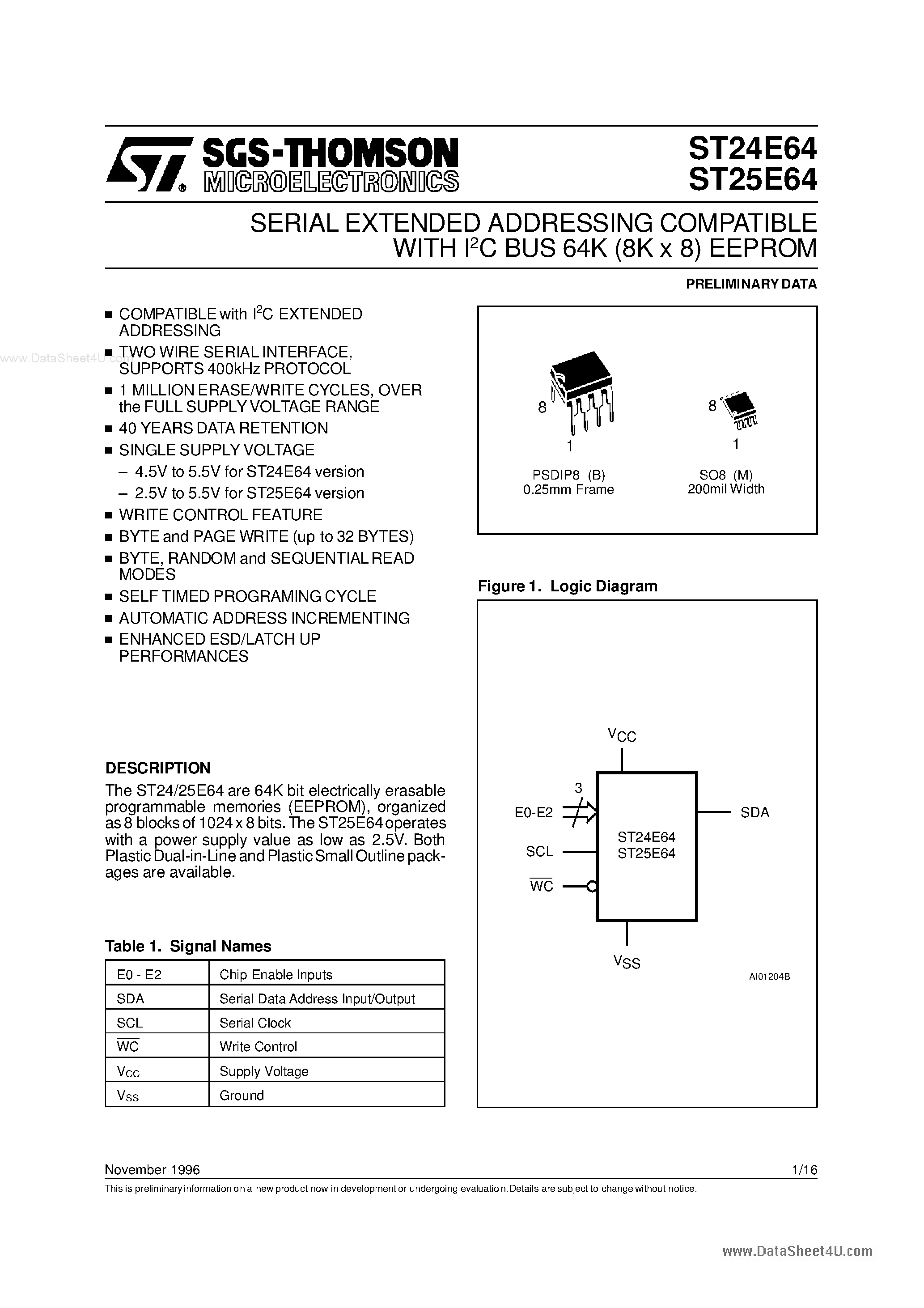 Datasheet 24E64 page 1 Datasheet 24E64 - Search -----> ST24E64 page 1