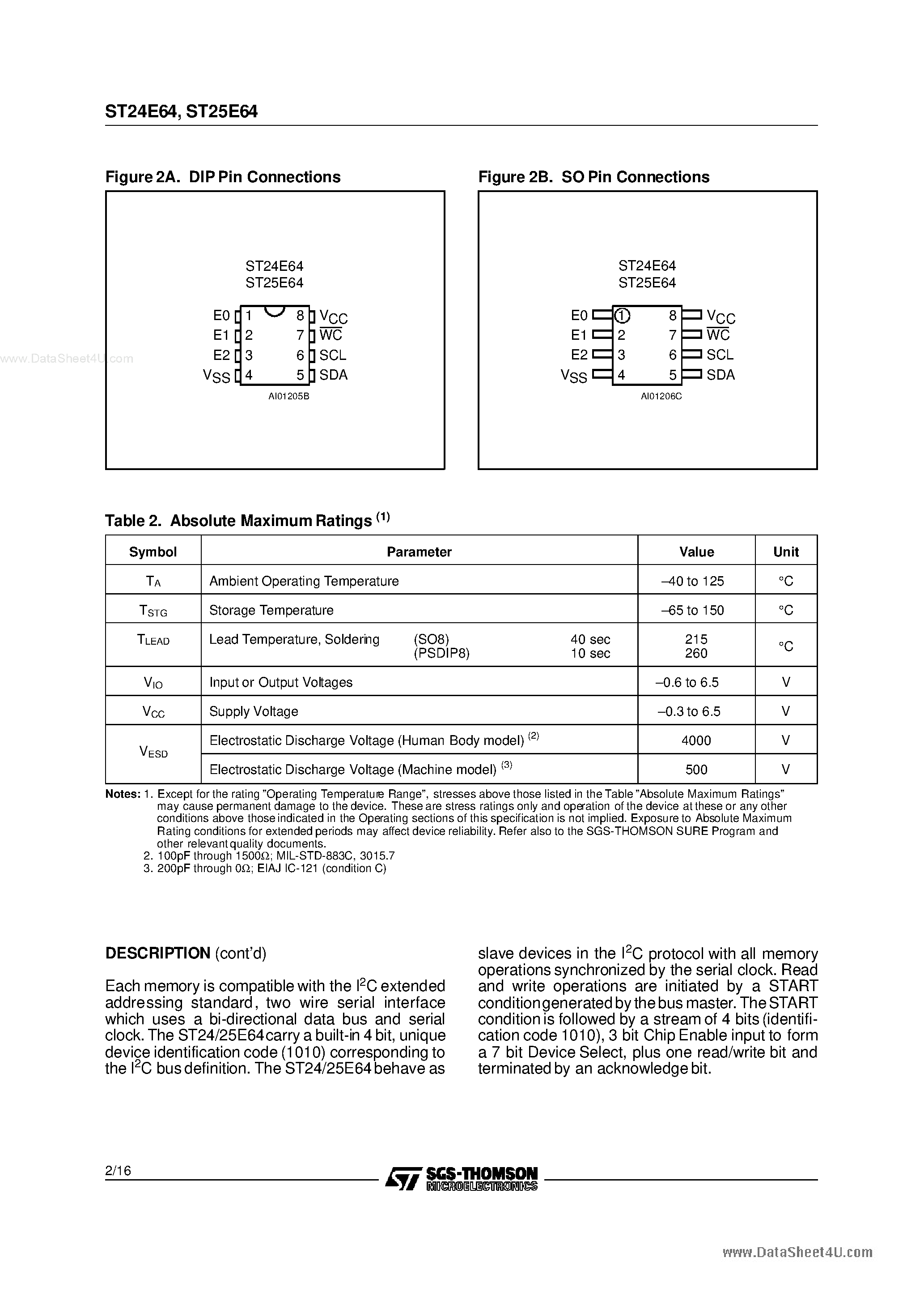 Datasheet 24E64 page 2 Datasheet 24E64 - Search -----> ST24E64 page 2