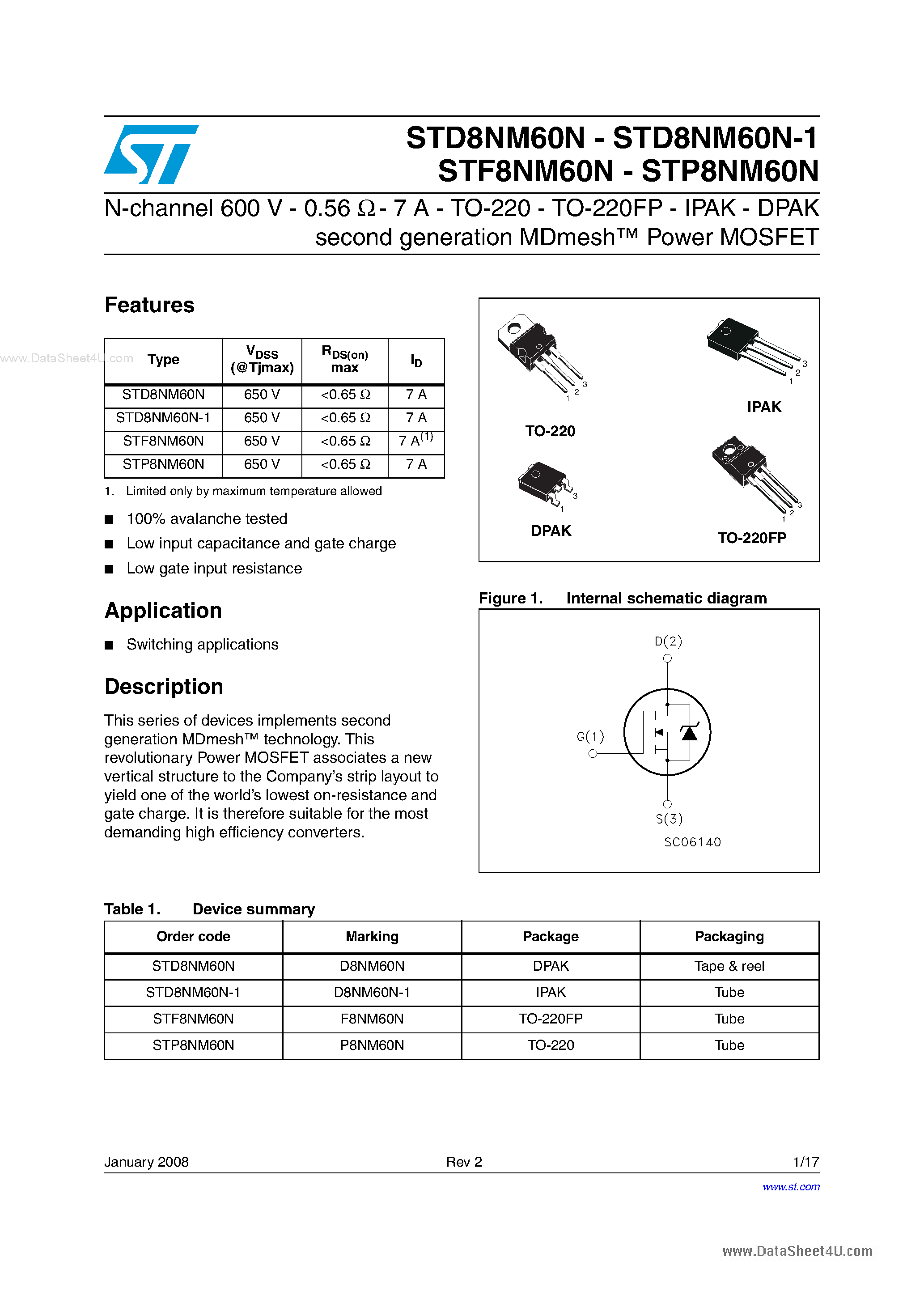 Datasheet STF8NM60N - N-channel Power MOSFET page 1
