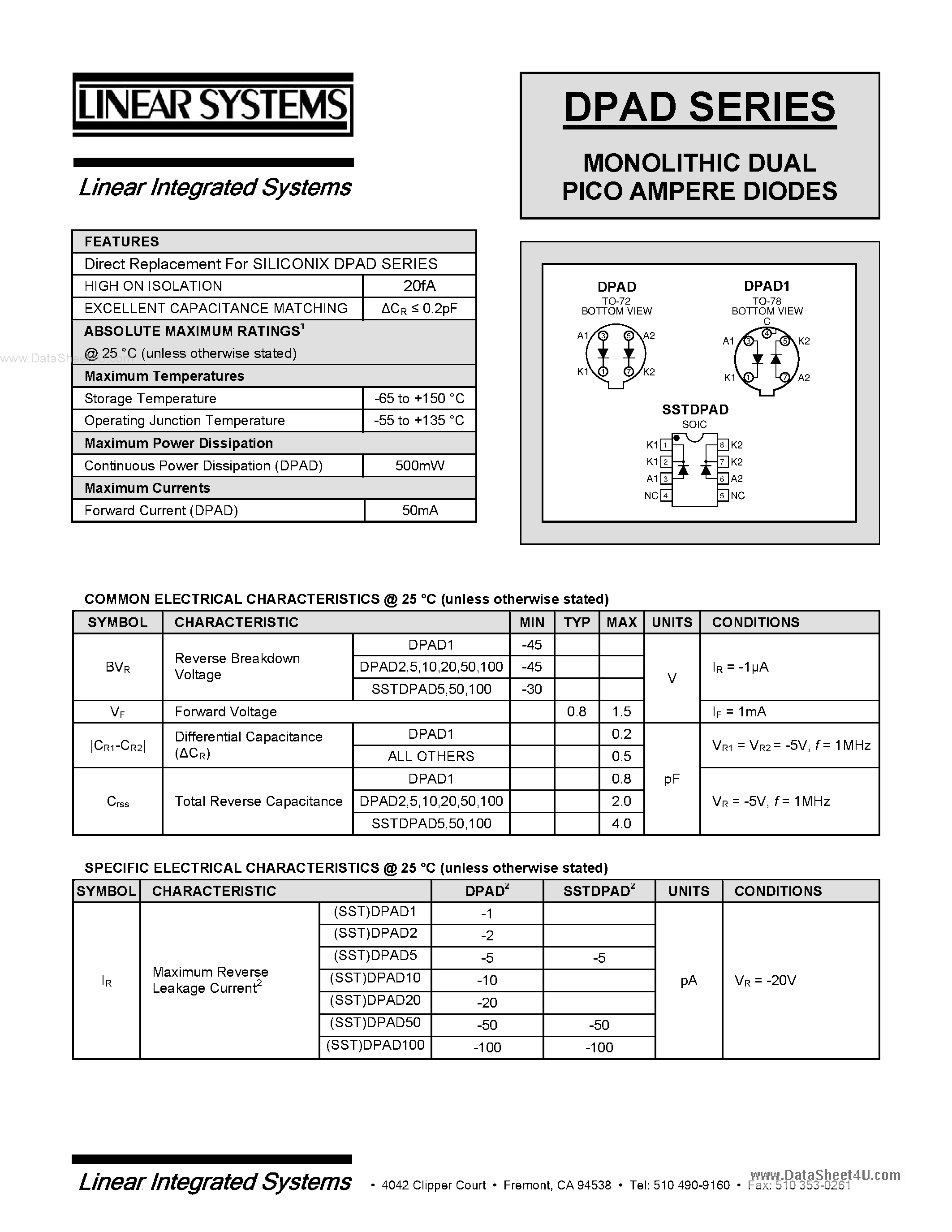 Даташит DPAD - MONOLITHIC DUAL PICO AMPERE DIODES страница 1