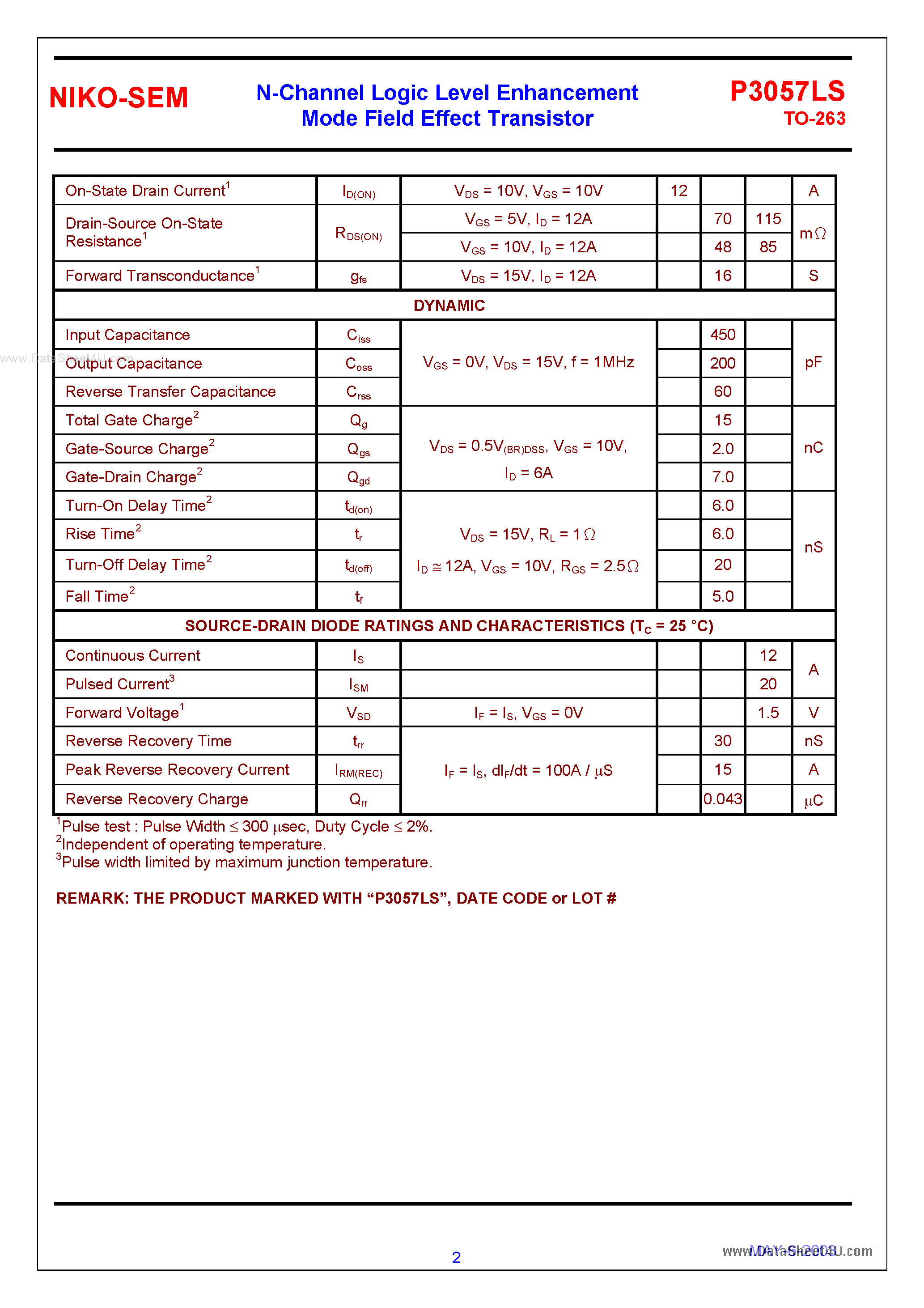 Datasheet P3057LS - N-Channel Logic Level Enhancement FET page 2