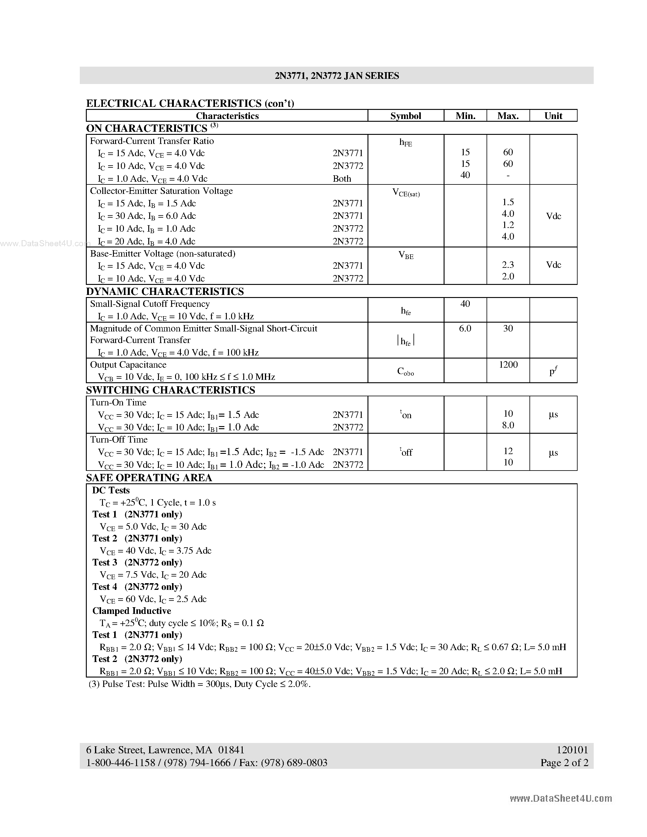Datasheet 2N3771 - (2N3771 / 2N3772) NPN HIGH POWER SILICON TRANSISTOR page 2