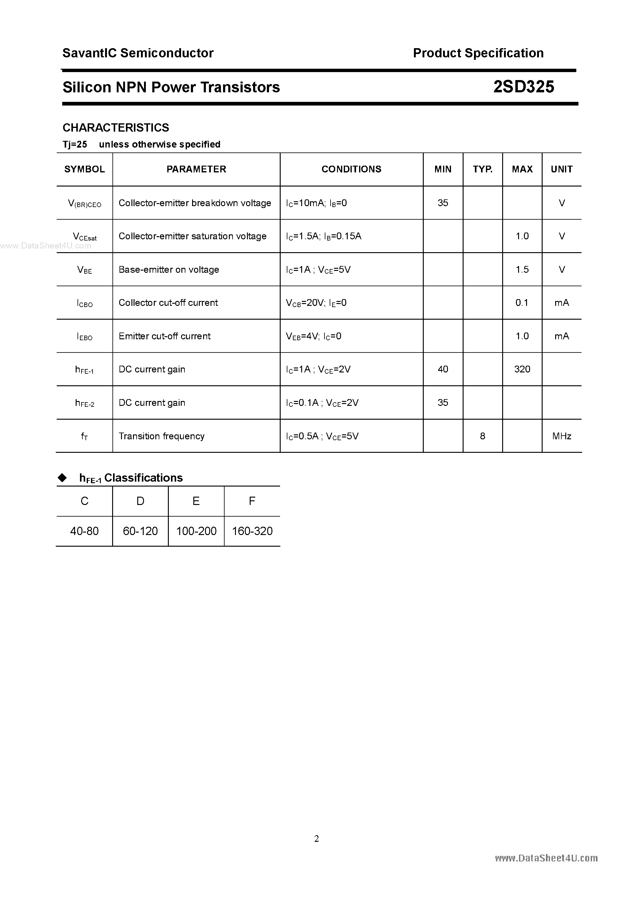 Даташит 2SD325 - Silicon NPN Power Transistors страница 2