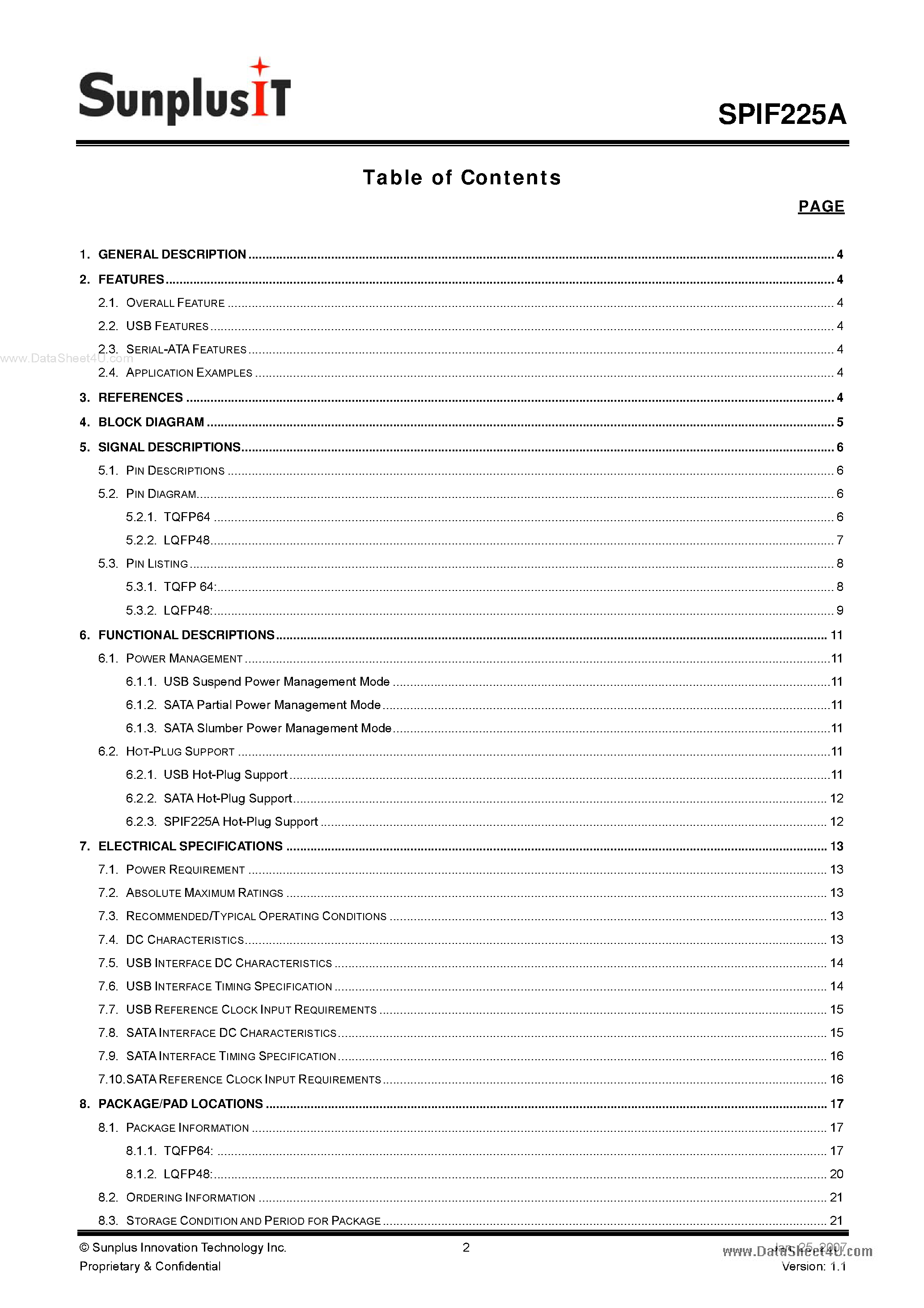 Даташит на микросхему SPIF225A страница 2 Даташит SPIF225A - USB and eSTAT to Serial-ATA Bridge страница 2
