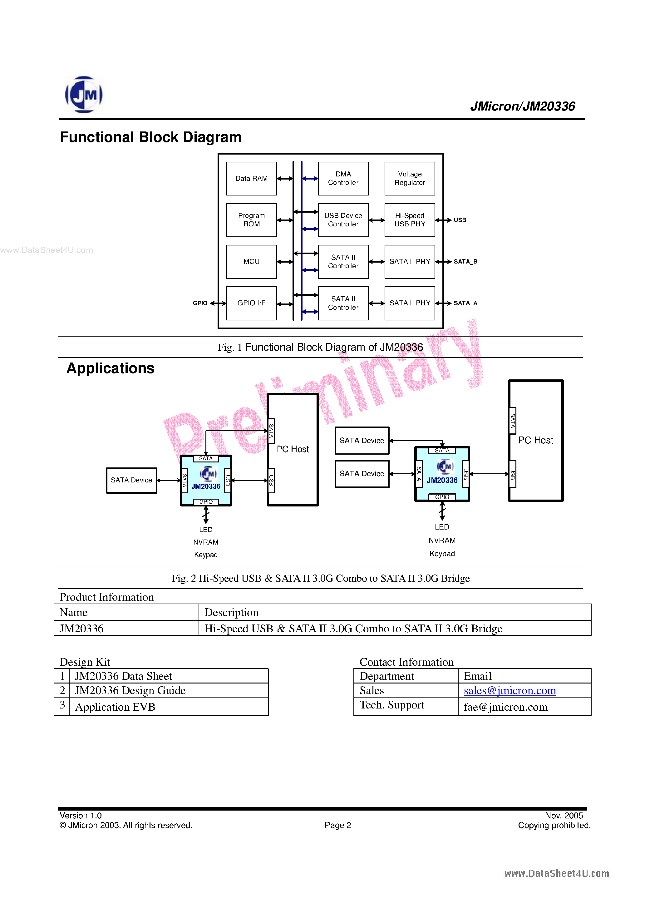 Datasheet JM20336 - Hi Speed USB and SATAII 3.0G Combo to SATAII 3.0G Bridge page 2