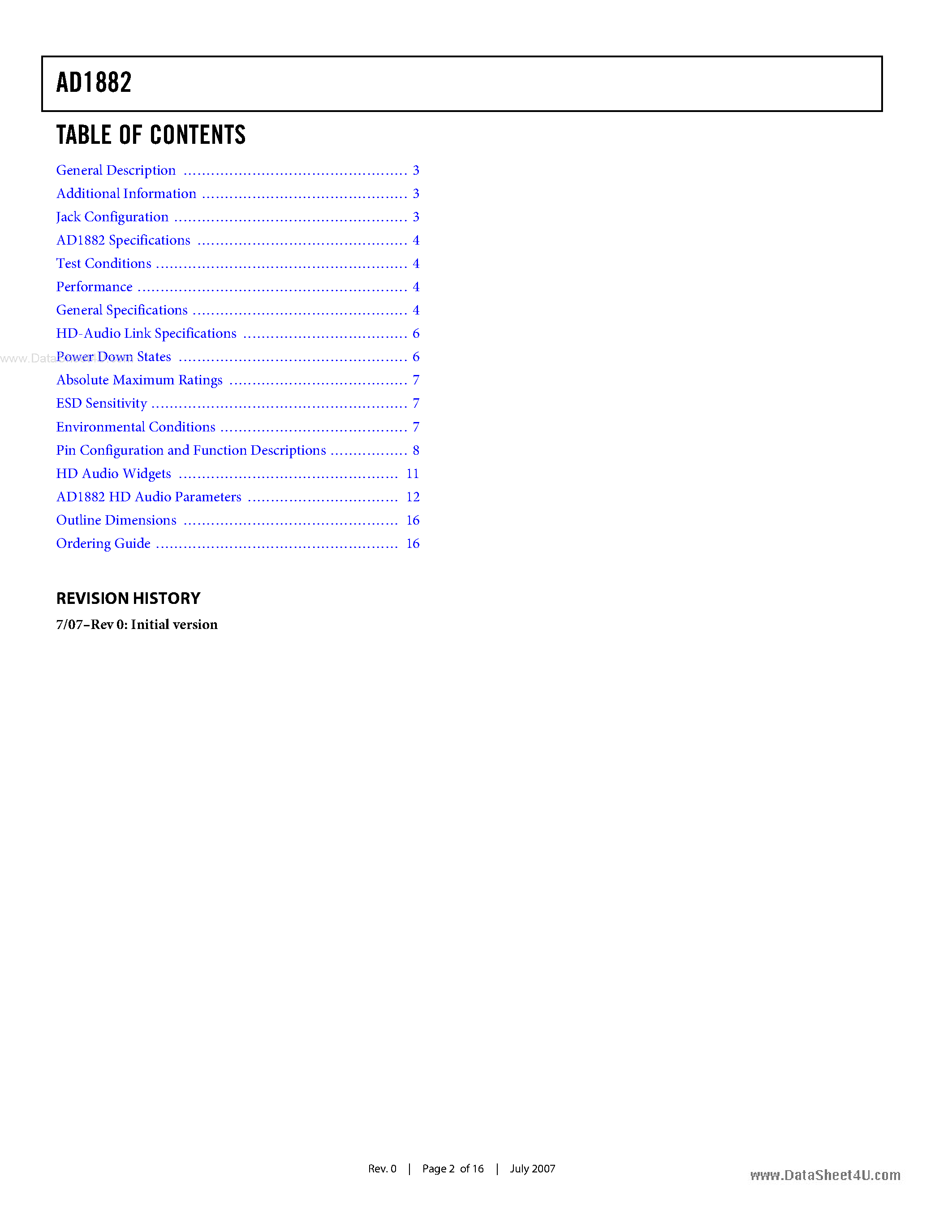 Datasheet AD1882 - High Definition Audio SoundMAX Codec page 2
