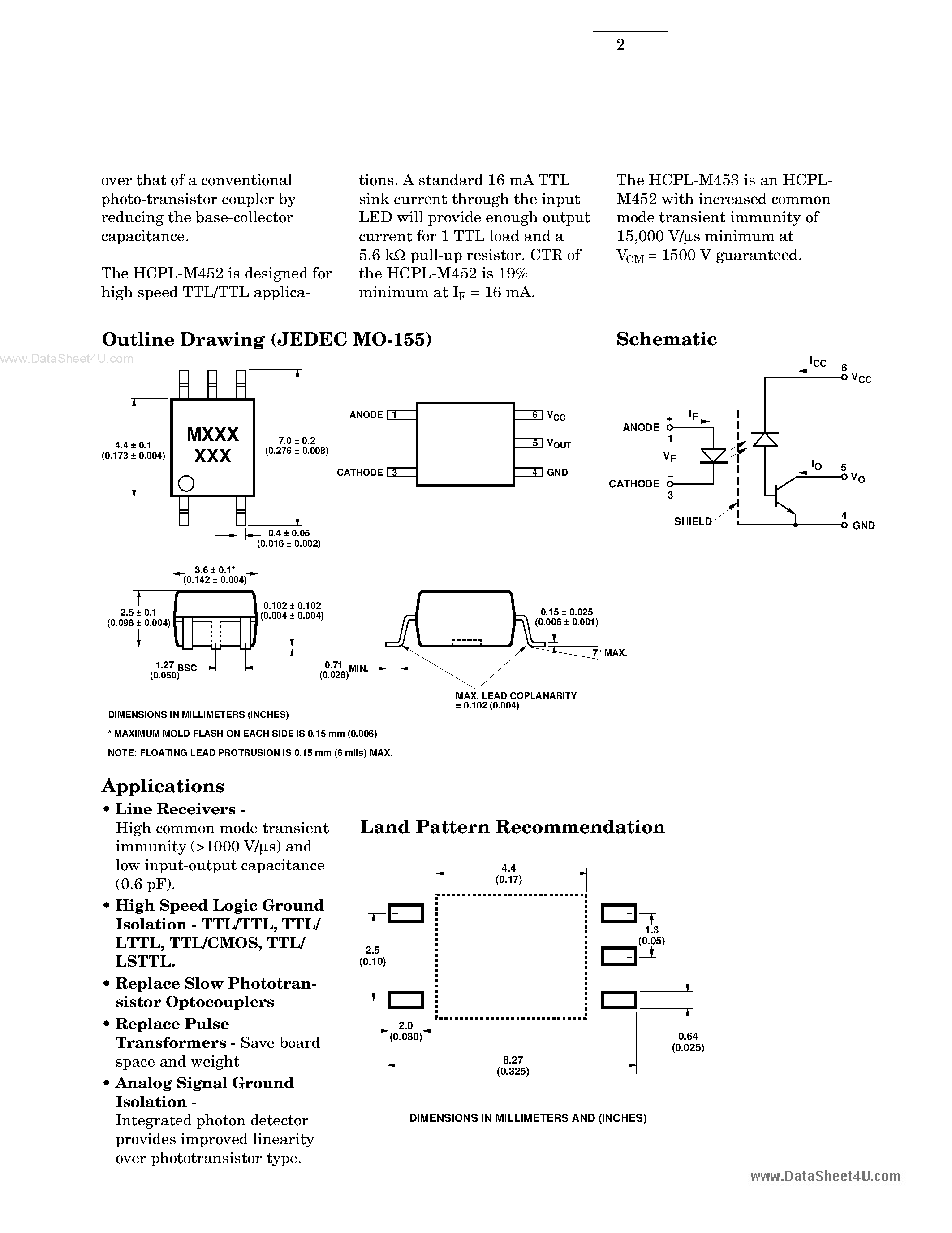 Datasheet HCPL-M452 - (HCPL-M452 / HCPL-M453) High Speed Optocouplers page 2
