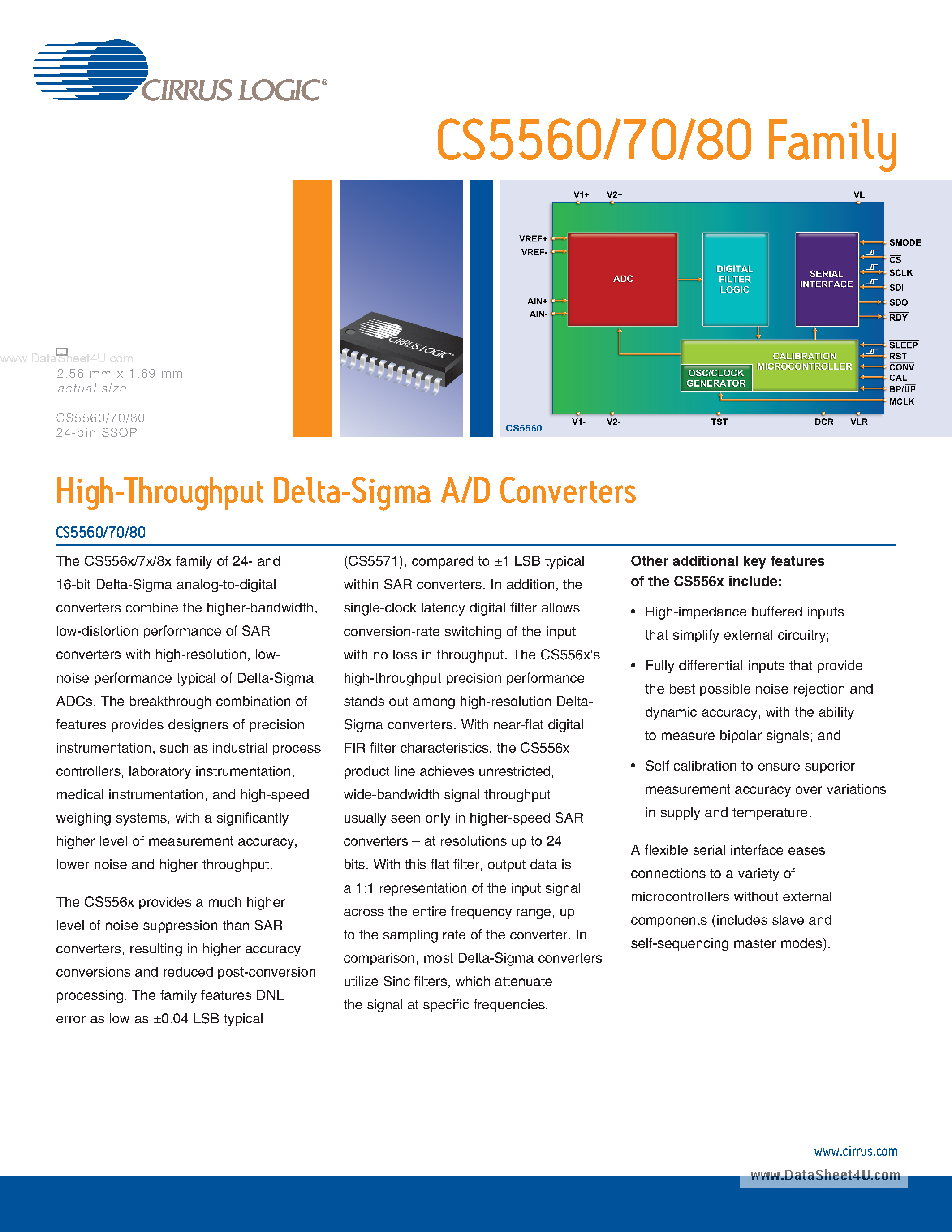 Даташит на микросхему CS5560 страница 1 Даташит CS5560 - (CS5560 - CS5580) High-Throughput A/D Converters страница 1