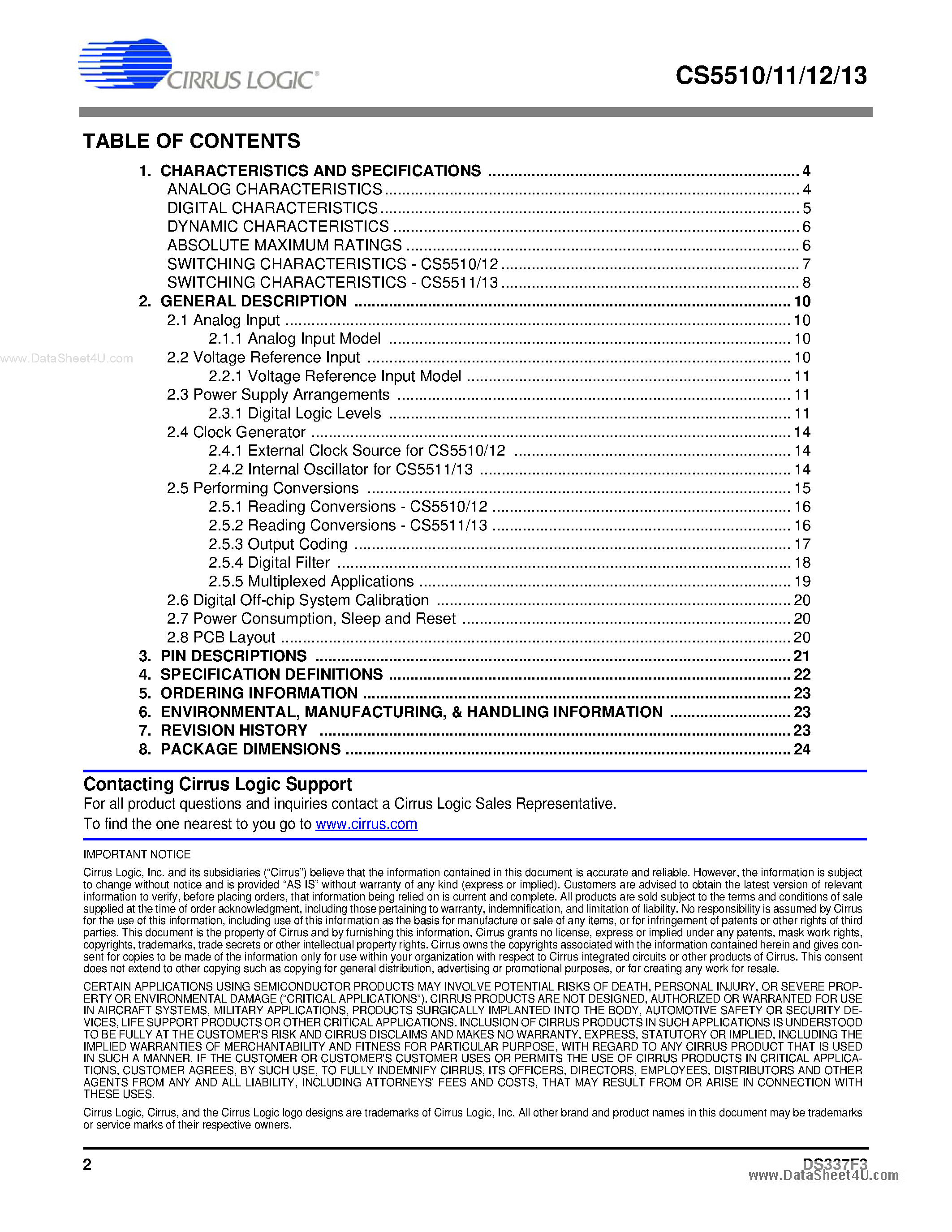 Datasheet CS5510 - (CS5510 - CS5513) 8-pin Sigma-Delta ADC page 2
