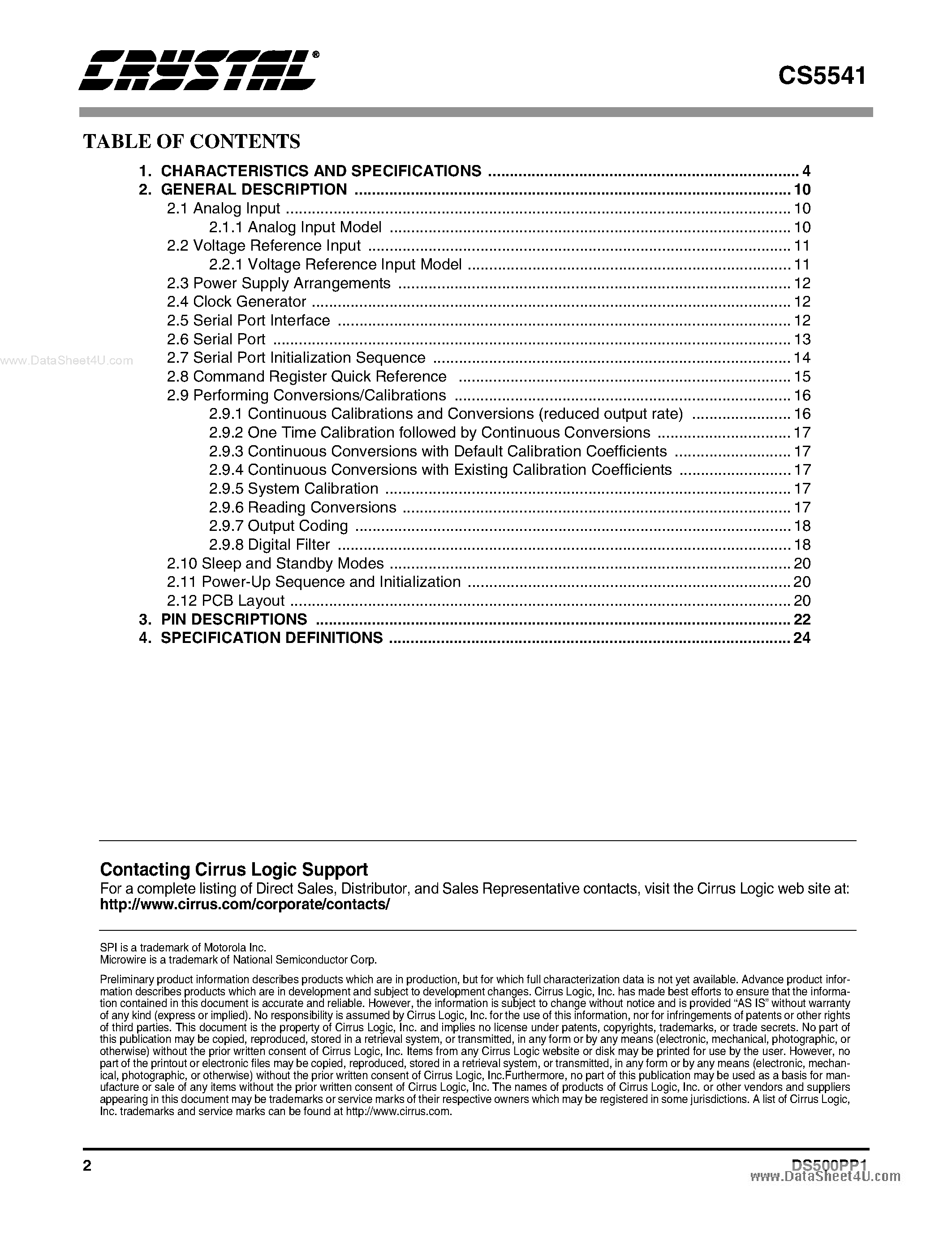 Datasheet CS5541 - 24-Bit Delta-Sigma ADC page 2