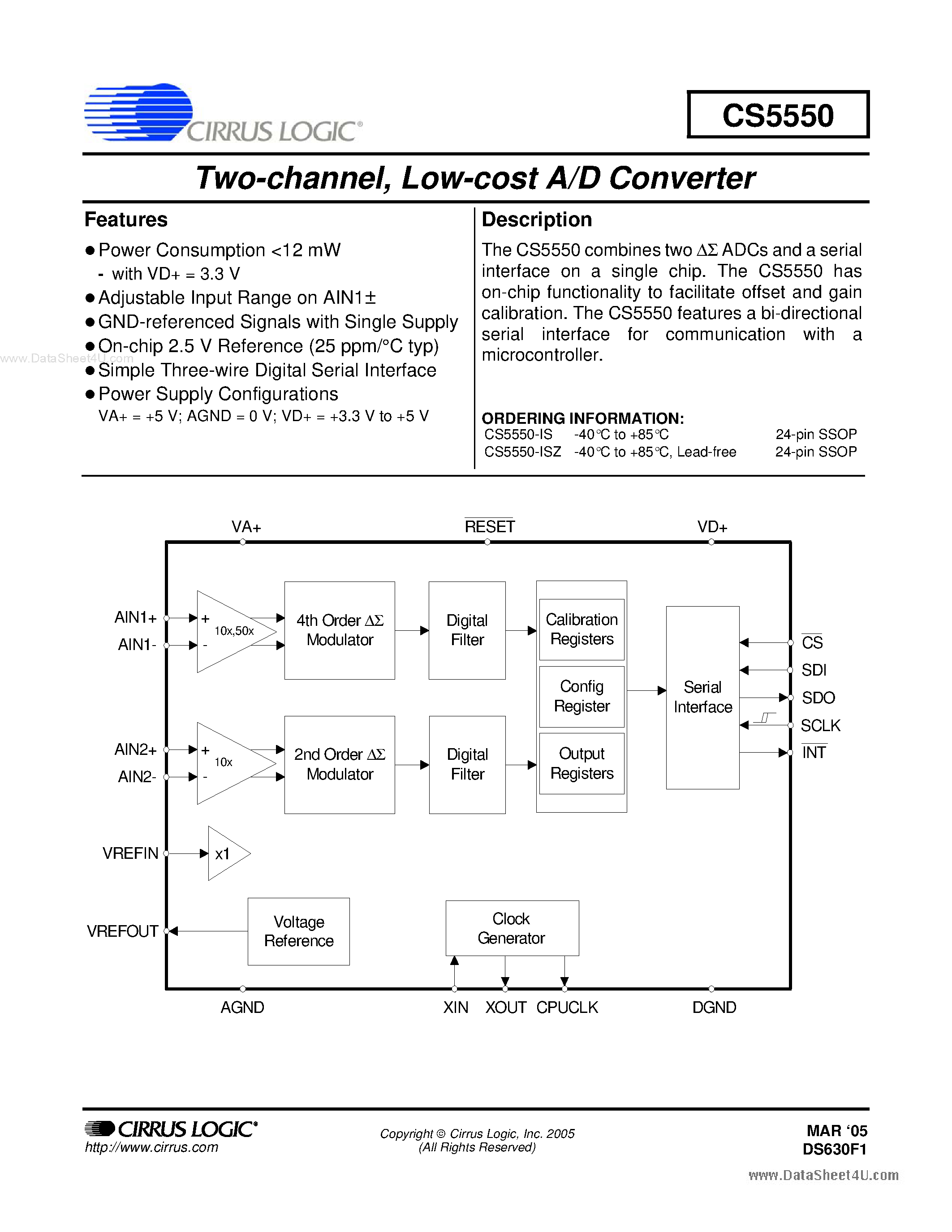 Даташит CS5550 - Low-cost A/D Converter страница 1
