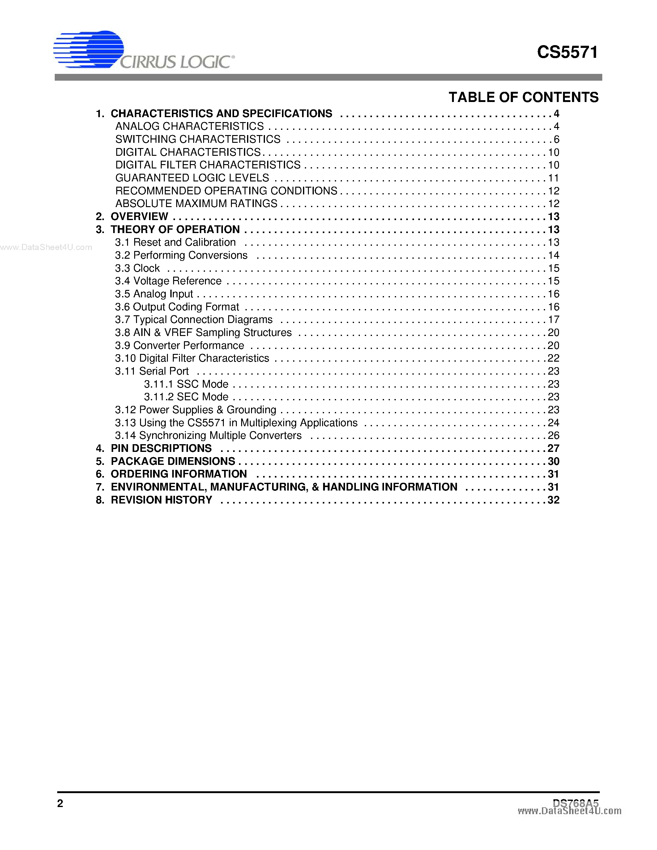 Datasheet CS5571 - High-throughput ADC page 2