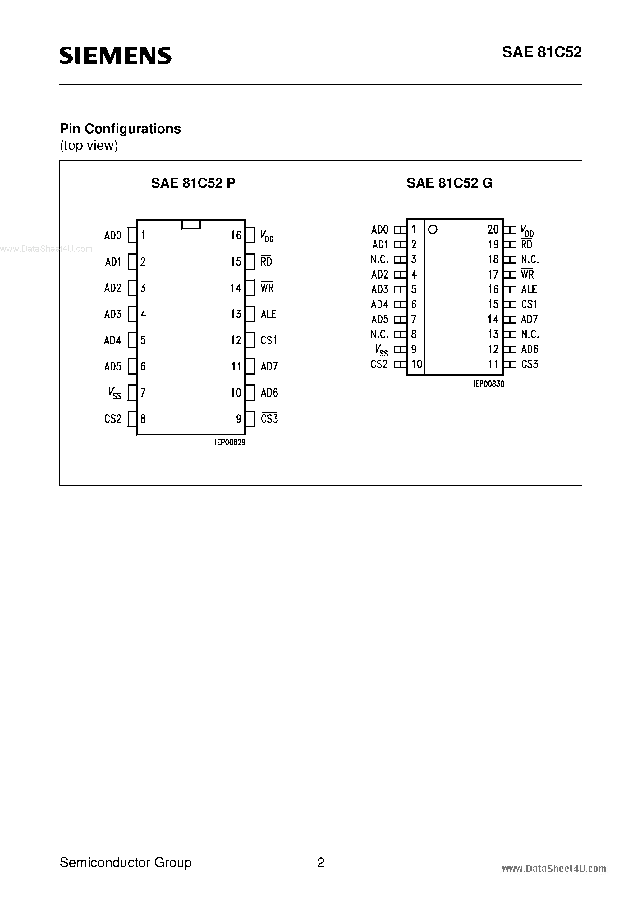Datasheet SAE81C52 - 256 x 8-Bit Static CMOS RAM NMOS-Compatible page 2