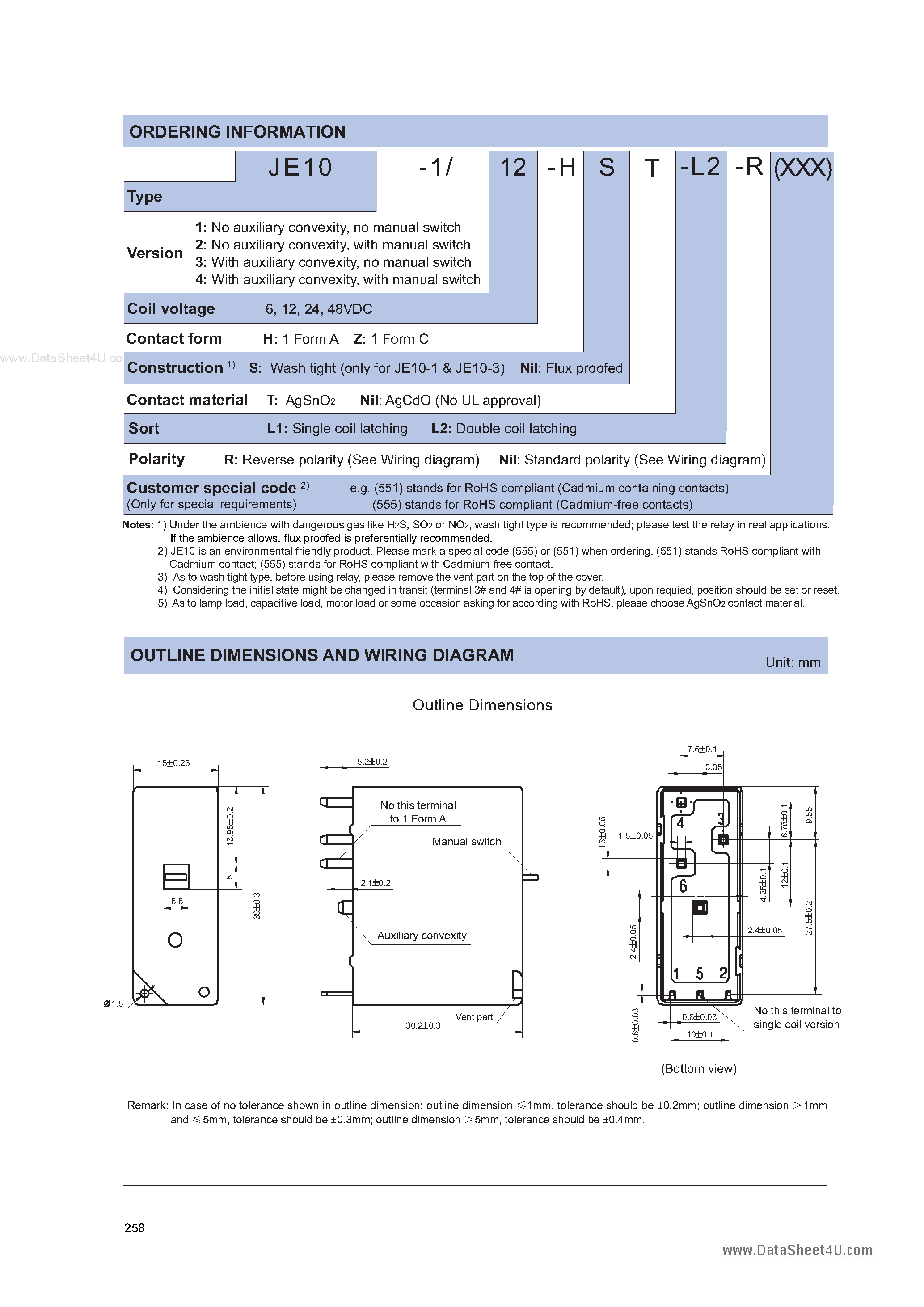 Даташит JE10 - MINIATURE HIGH POWER LATCHING RELAY страница 2