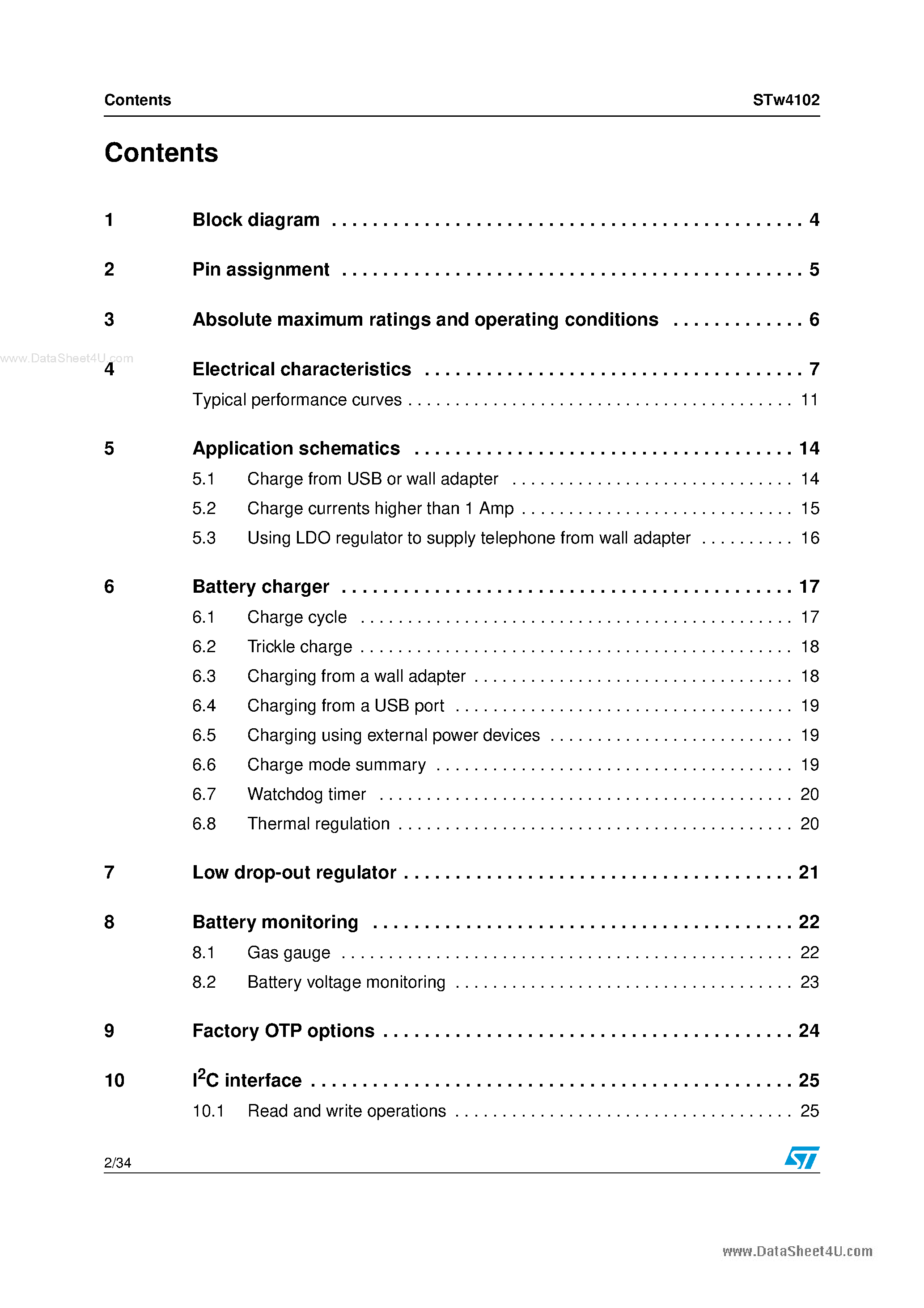 Datasheet STW4102 - Dual USB/wall adapter Li-ion battery charger page 2