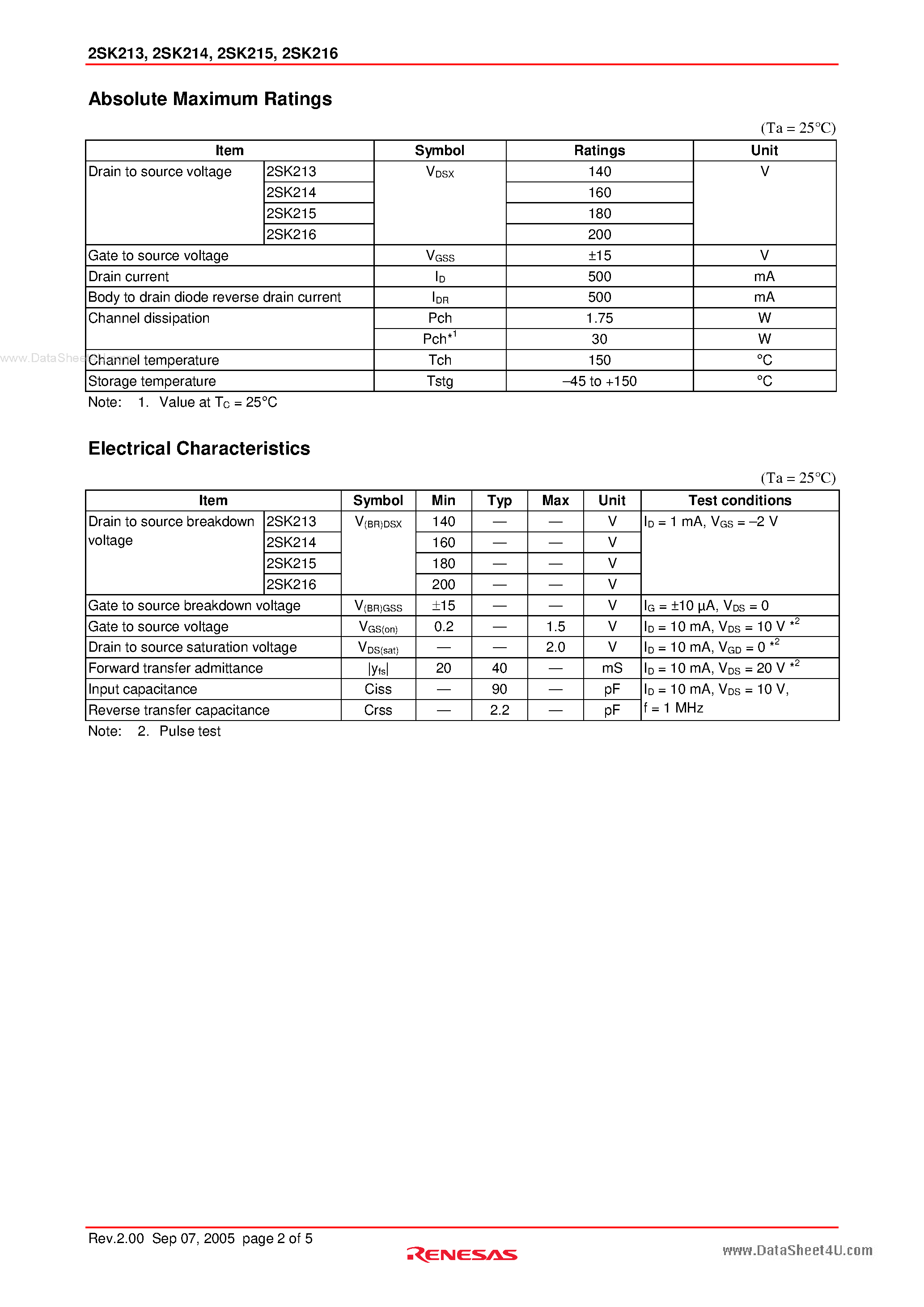 Datasheet 2SK213 - (2SK213 - 2SK216) Silicon N Channel MOS FET page 2