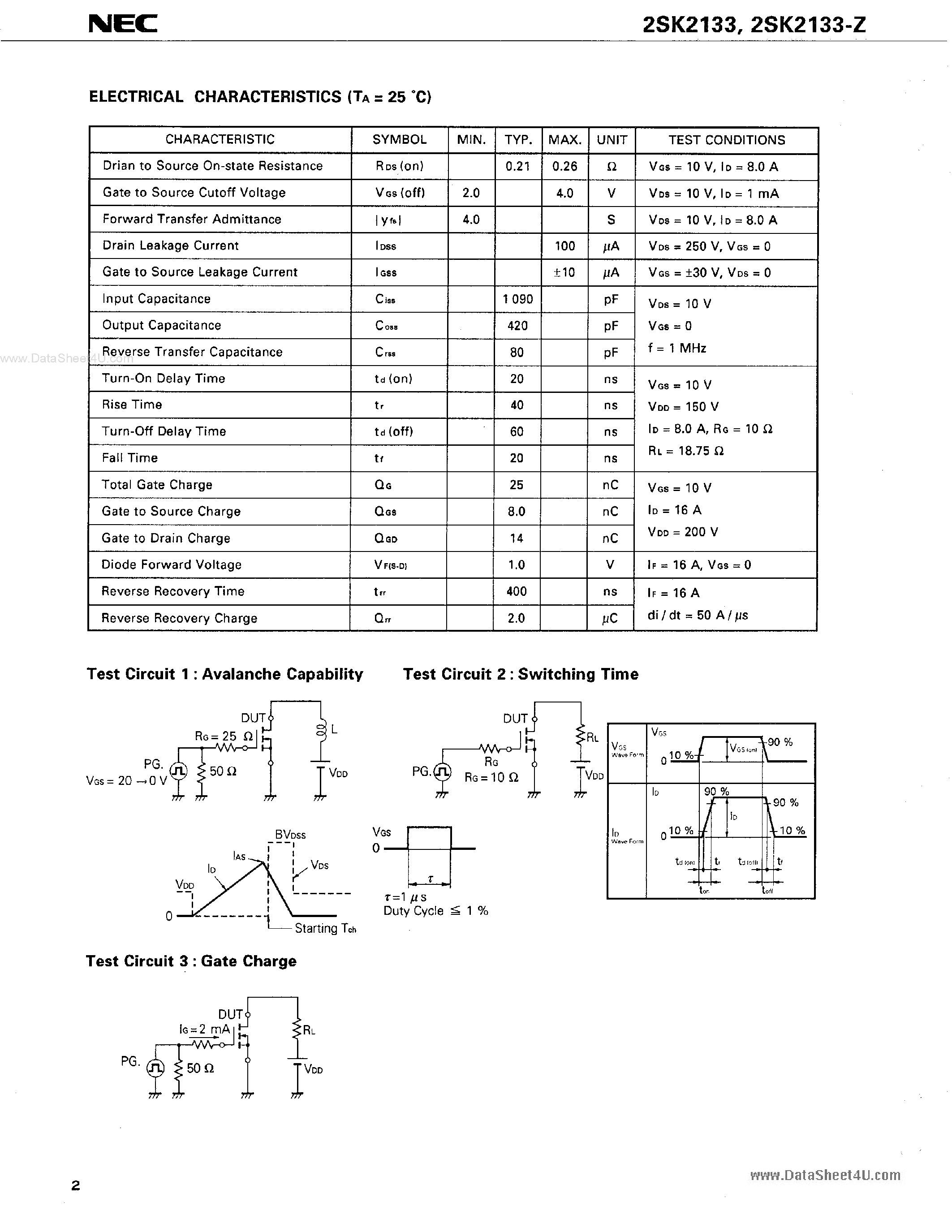 Datasheet 2SK2133 page 2 Datasheet 2SK2133 - SWITCHING N-CHANNEL POWER MOSFET INDUSTRIAL USE page 2