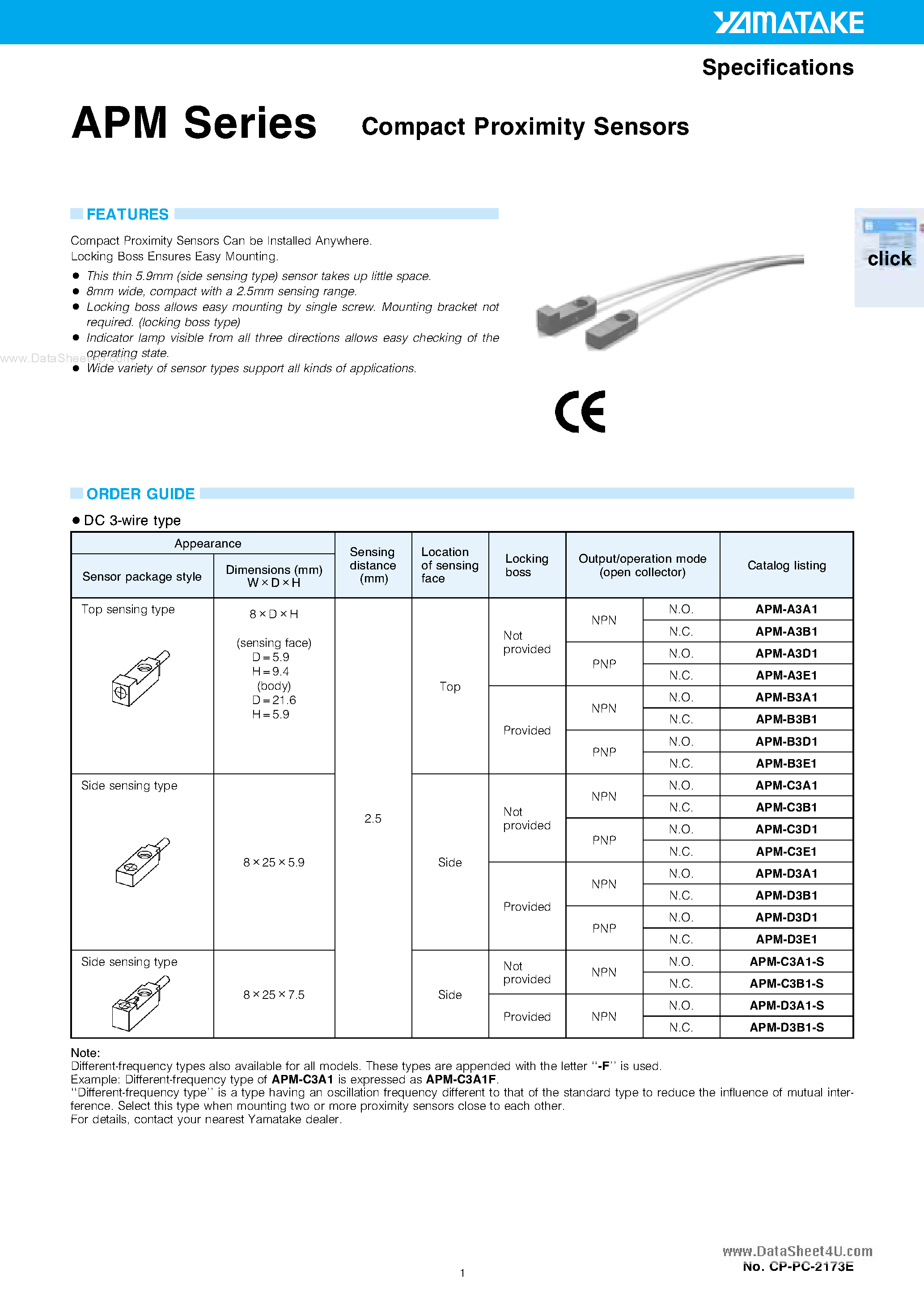 Datasheet APM-xxxx - Compact Proximity Sensors page 1