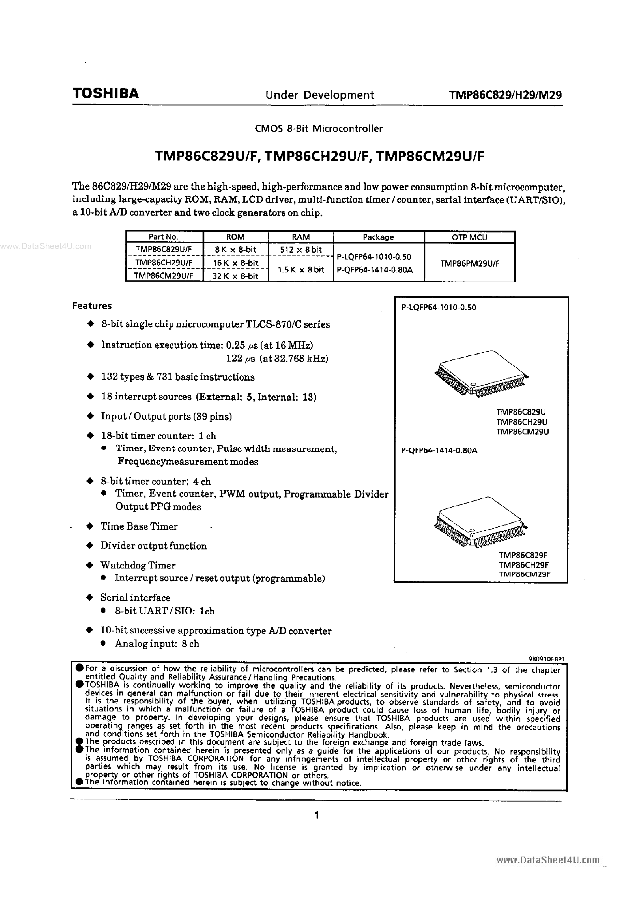 Datasheet TMP86C829F - CMOS 8-Bit Microcontroller page 2