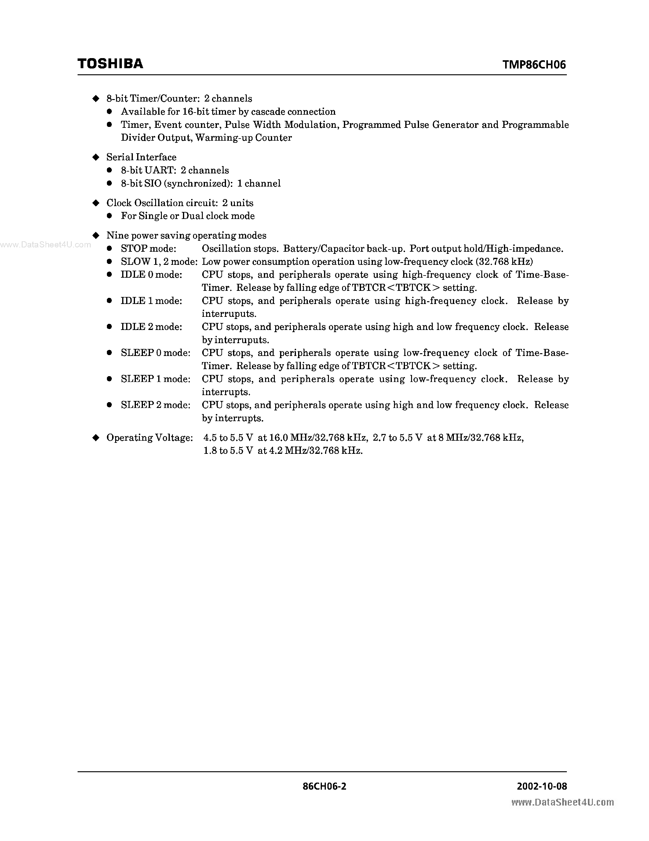 Даташит TMP86CH06N - CMOS 8-BIT MICROCONTROLLER страница 2