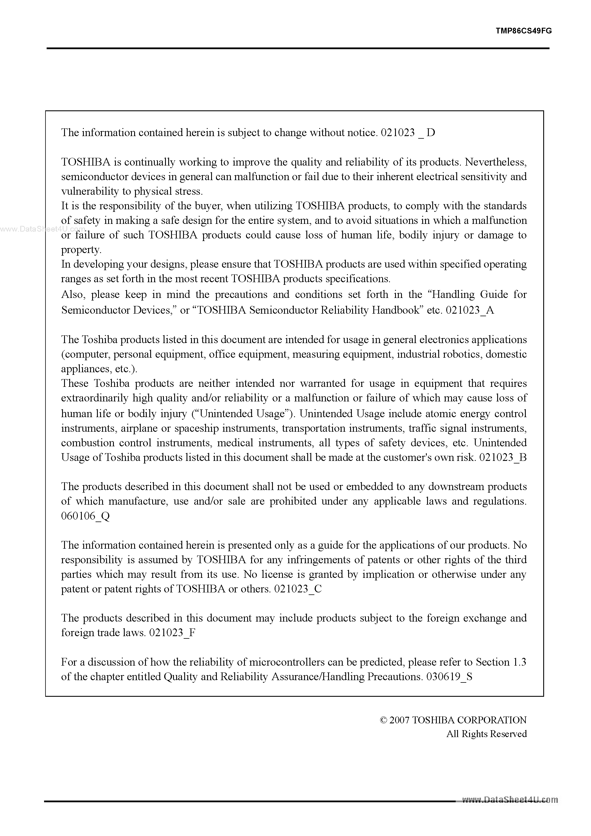 Datasheet TMP86CS49FG - 8 Bit Microcontroller page 2