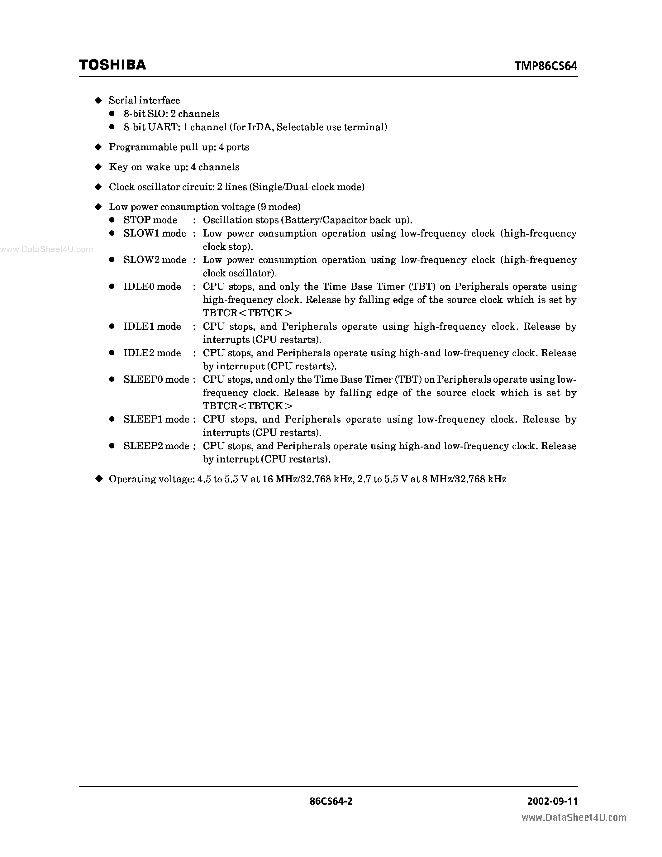 Datasheet TMP86CS64F - 8 Bit Microcontroller page 2