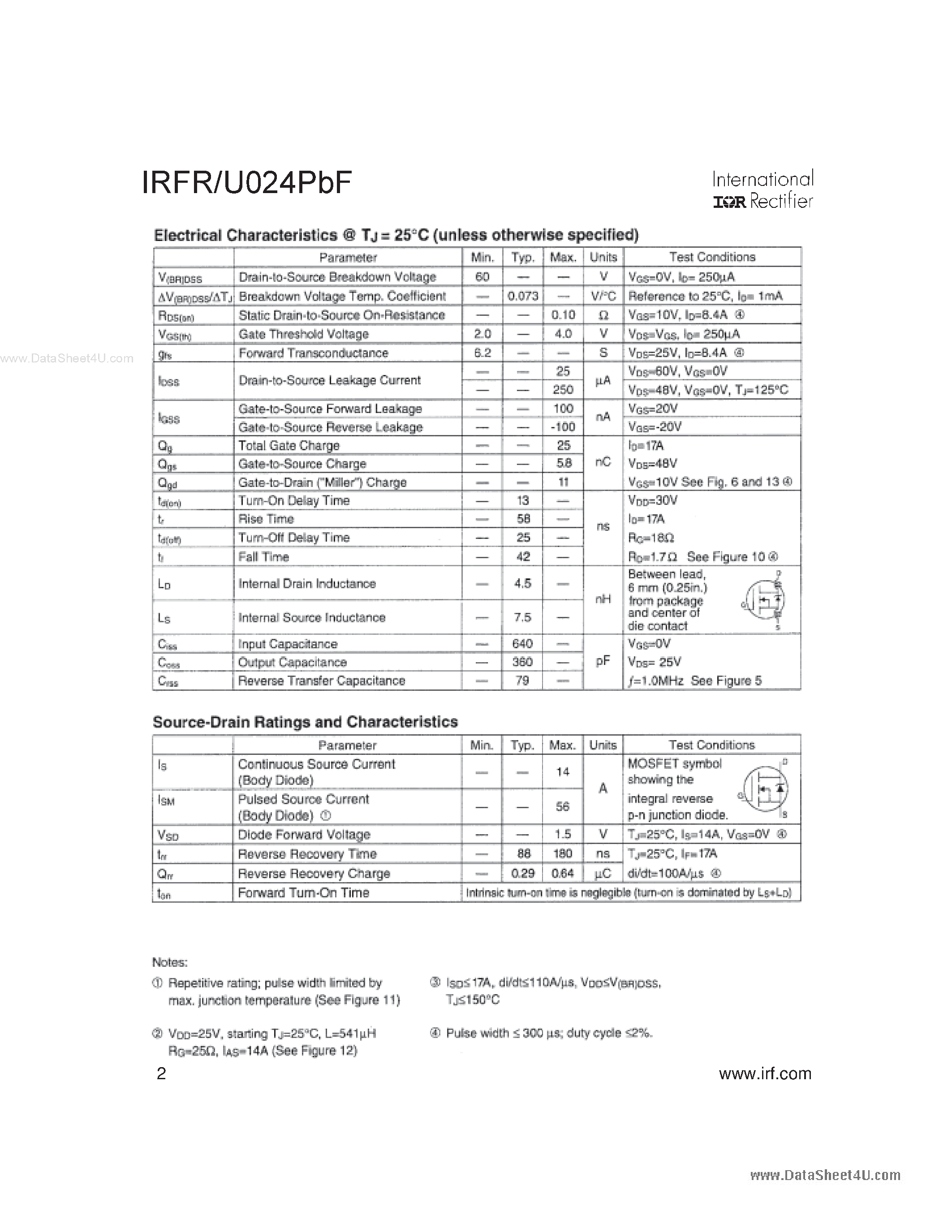 Datasheet IRFR024PBF - HEXFET Power MOSFET page 2