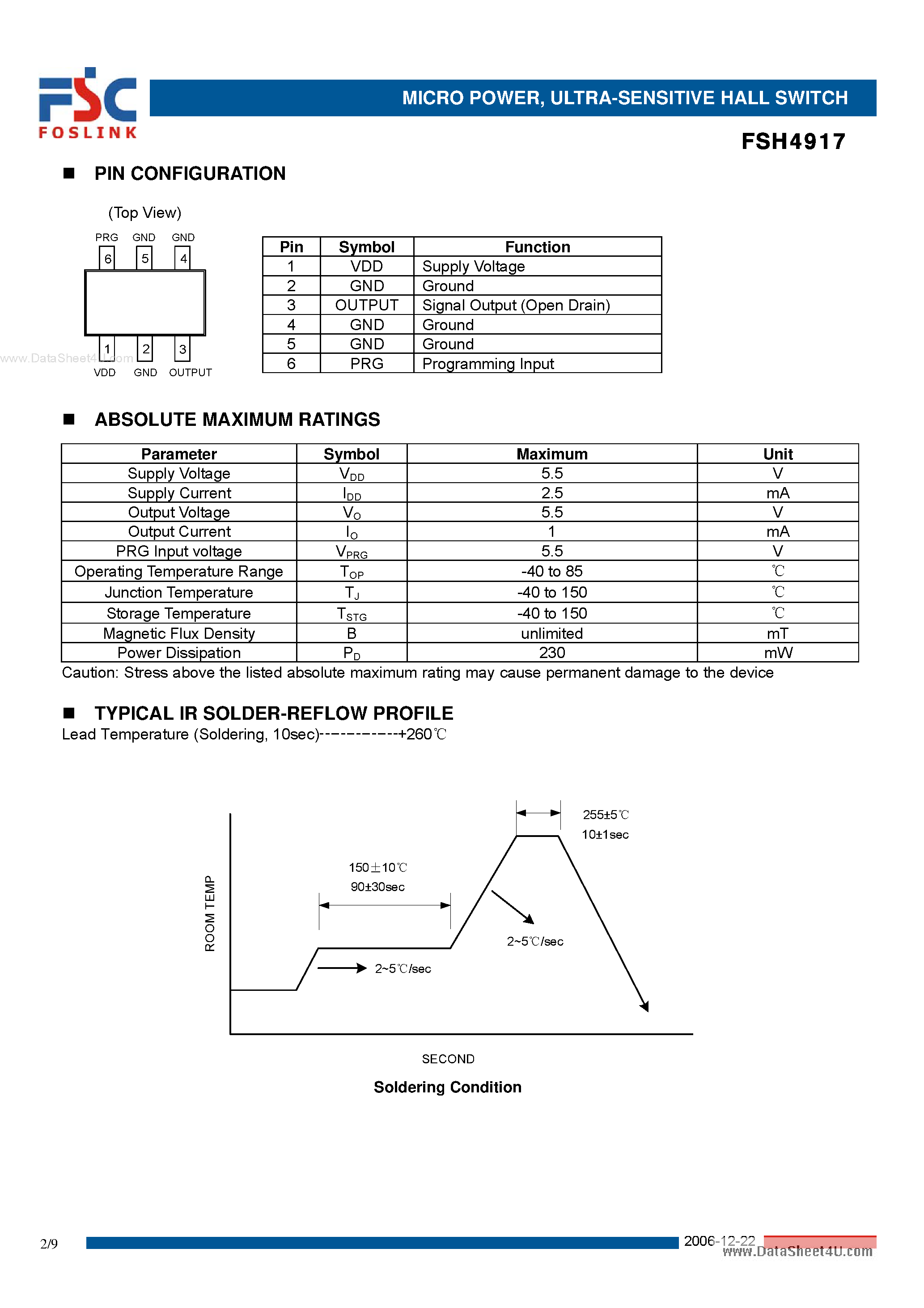Даташит FSH4917 - ULTRA-SENSITIVE HALL SWITCH страница 2