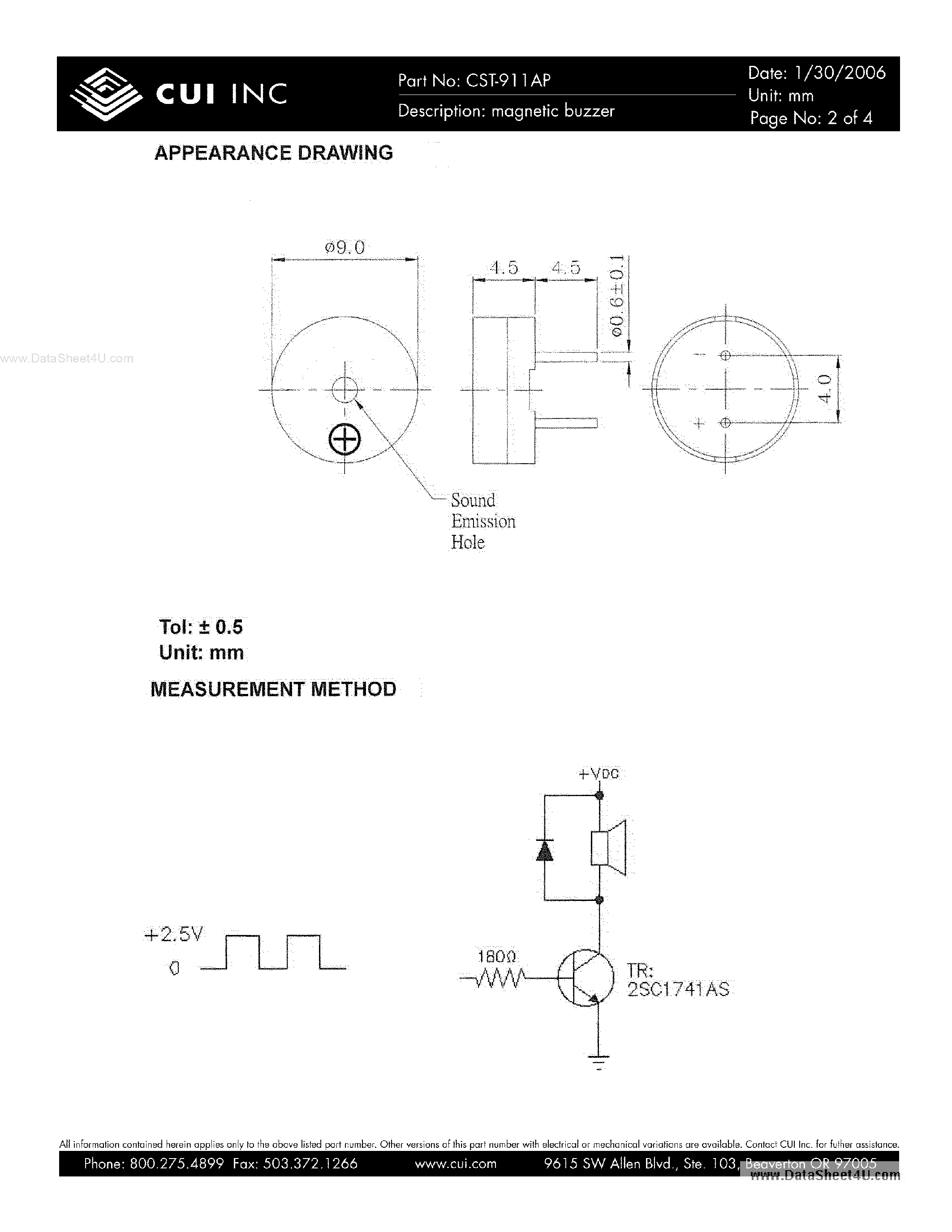 Datasheet CST-911AP - magnetic buzzer page 2