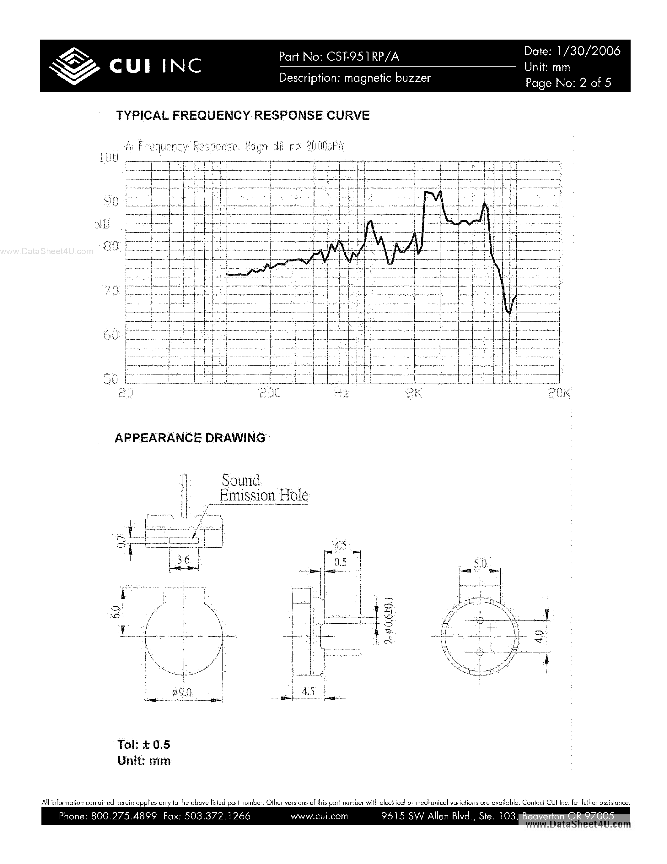 Datasheet CST-951RP - magnetic buzzer page 2