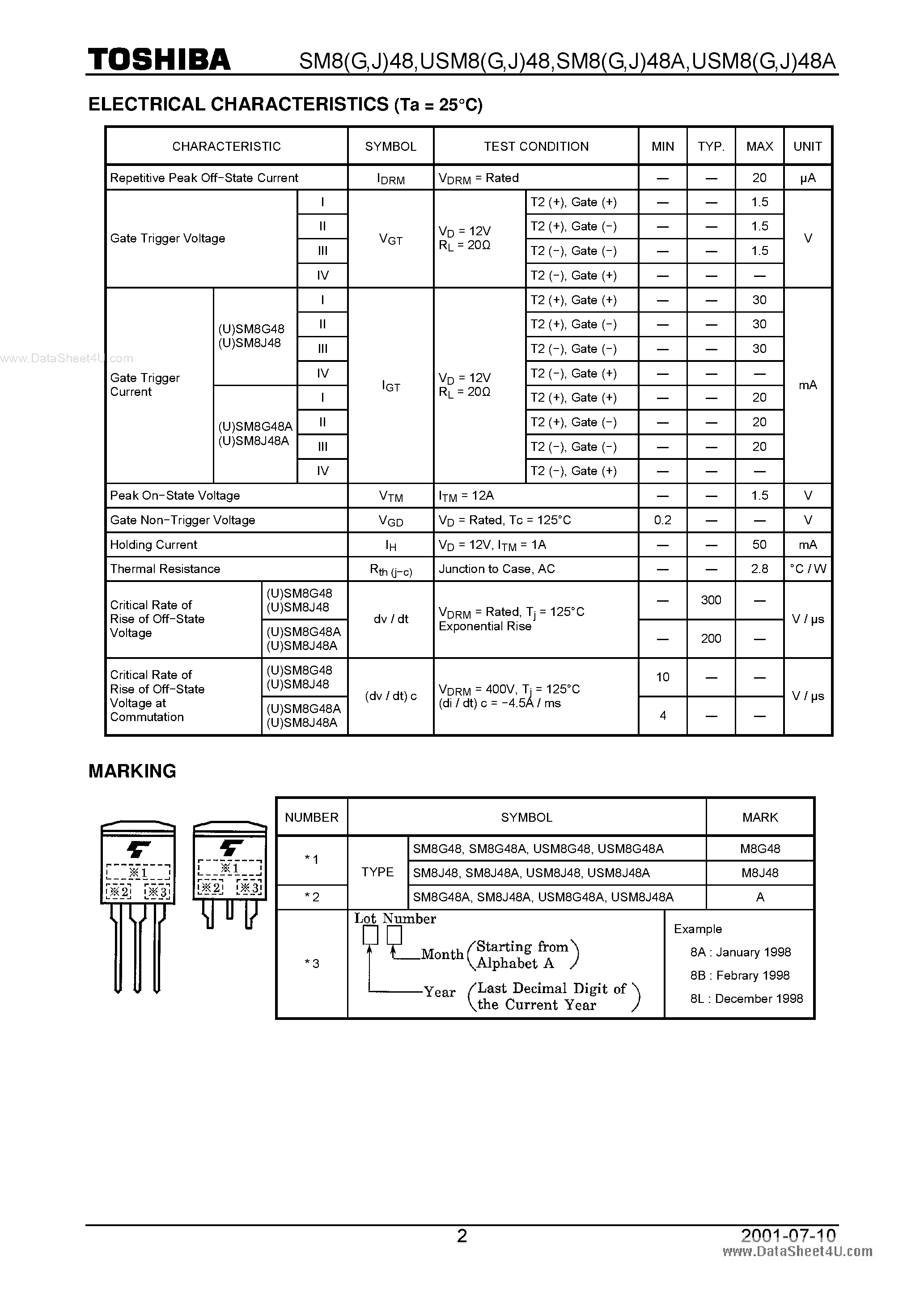 Datasheet SM8G48 page 2 Datasheet SM8G48 - AC POWER CONTROL APPLICATIONS page 2