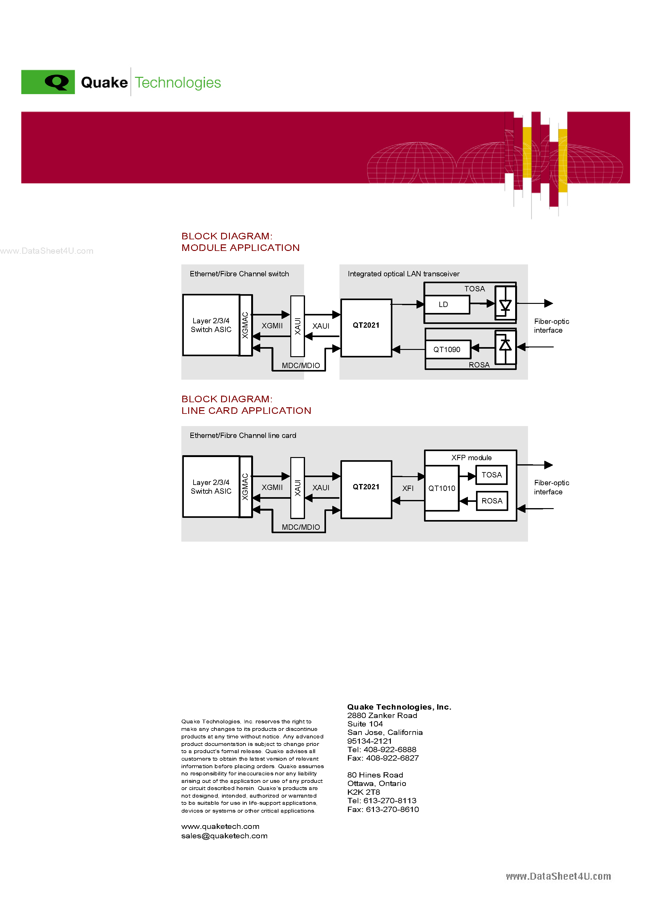 Datasheet QT2021 - 10 Gb/s Ethernet And Fibre Channel PHY Transceiver Chip page 2