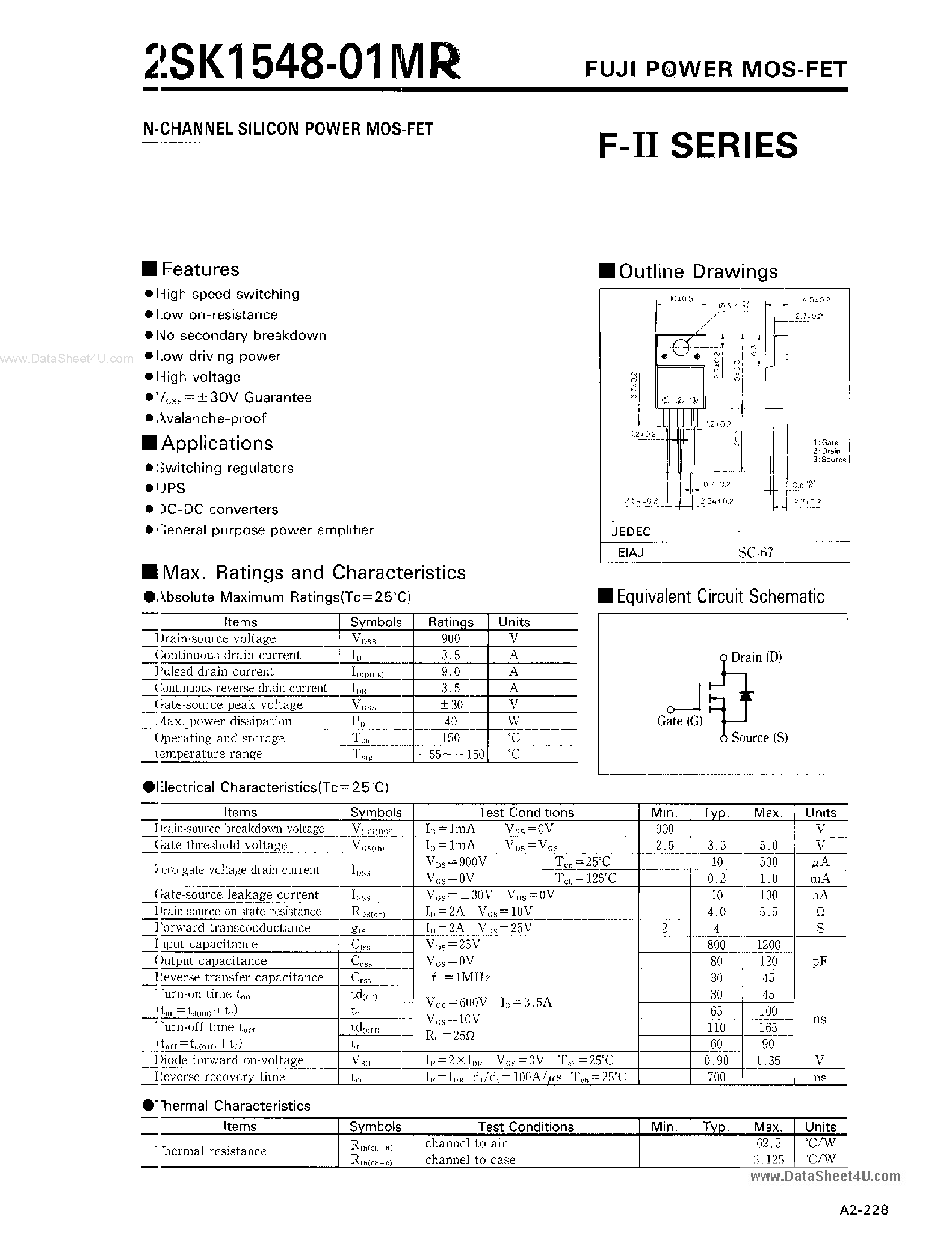 Datasheet K1548 - Search -----> 2SK1548-01MR page 1