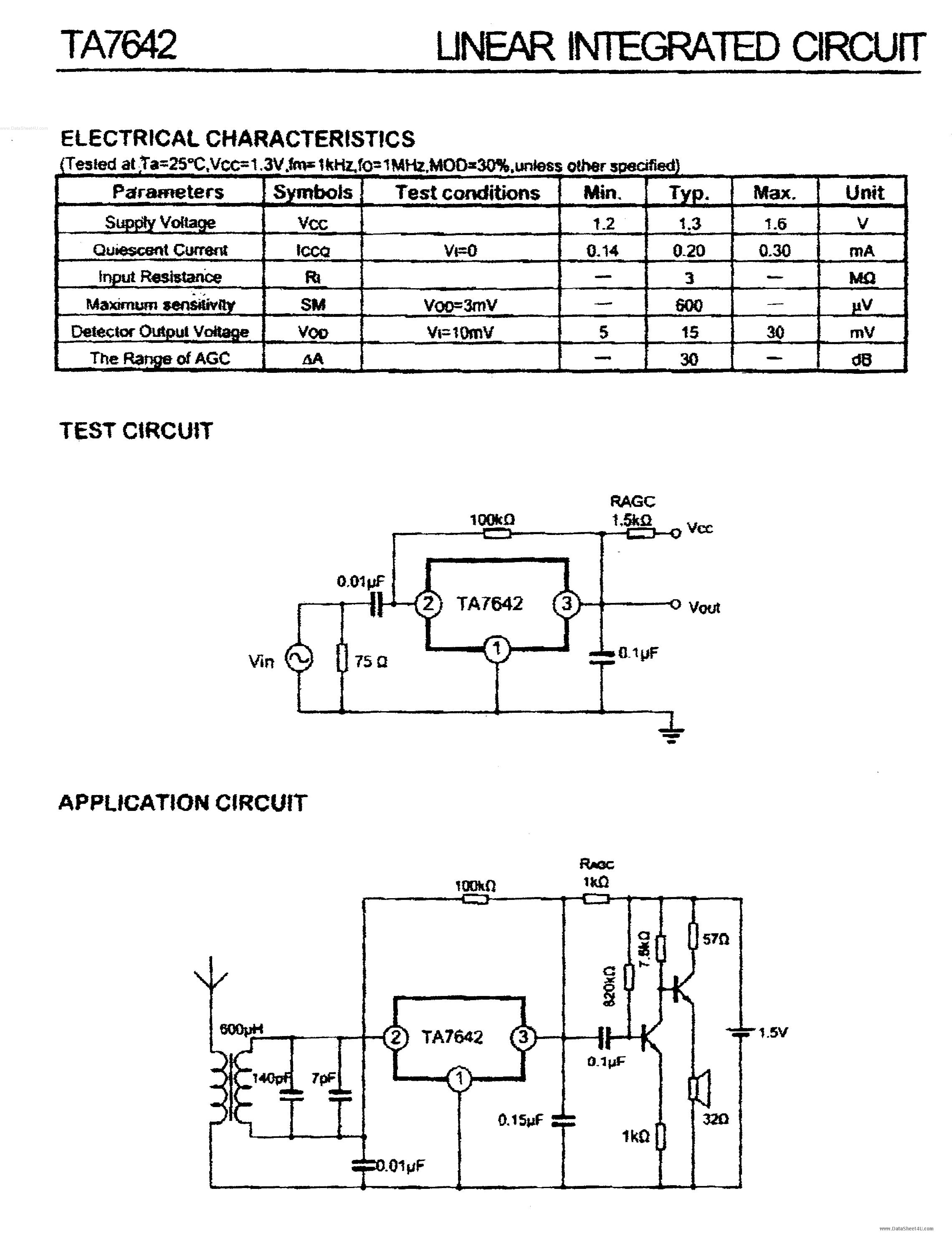 Даташит на микросхему TA7642 страница 2 Даташит TA7642 - 1 Chip AM Radio Circuit страница 2