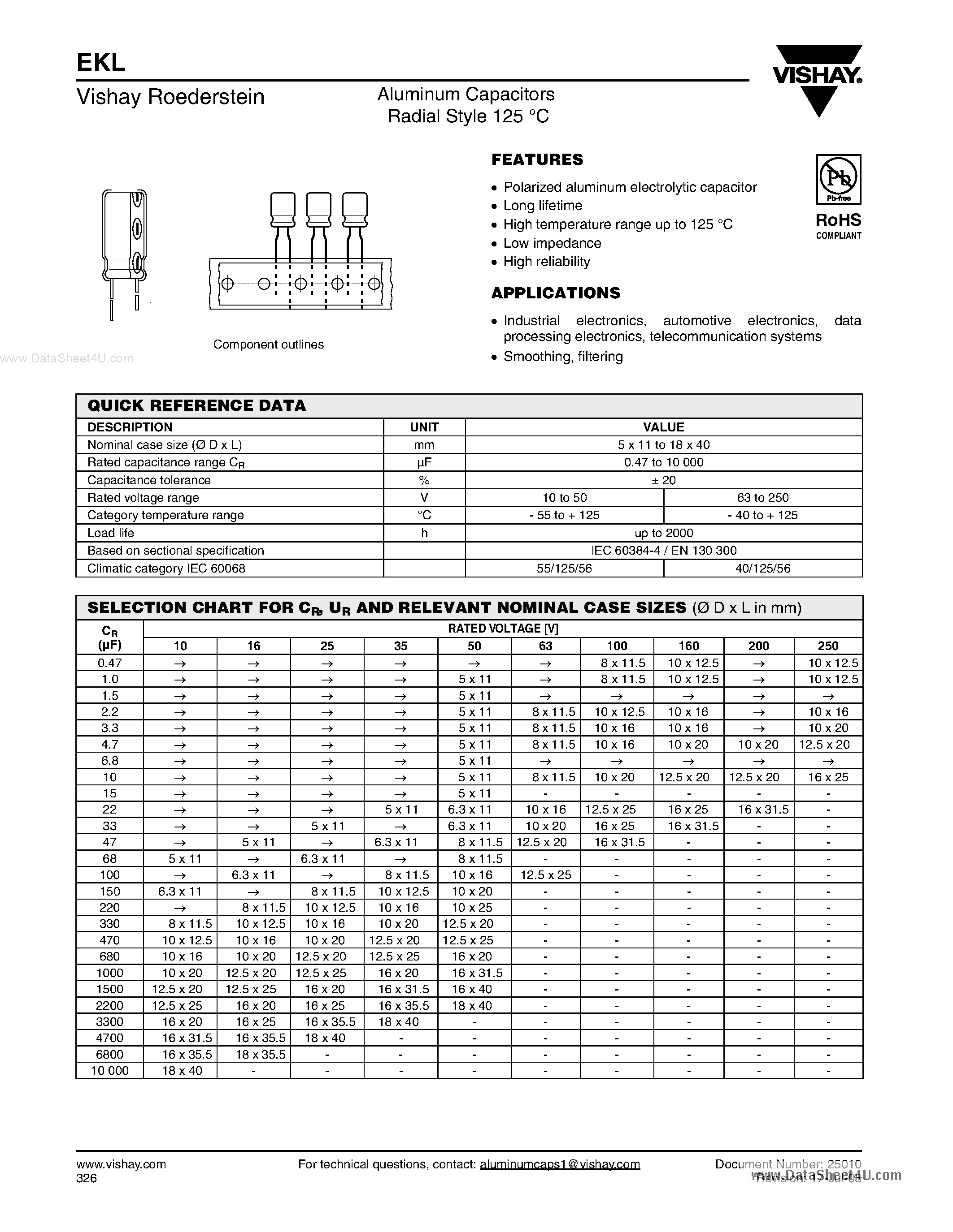 Datasheet EKL page 1 Datasheet EKL - Aluminum Capacitors page 1