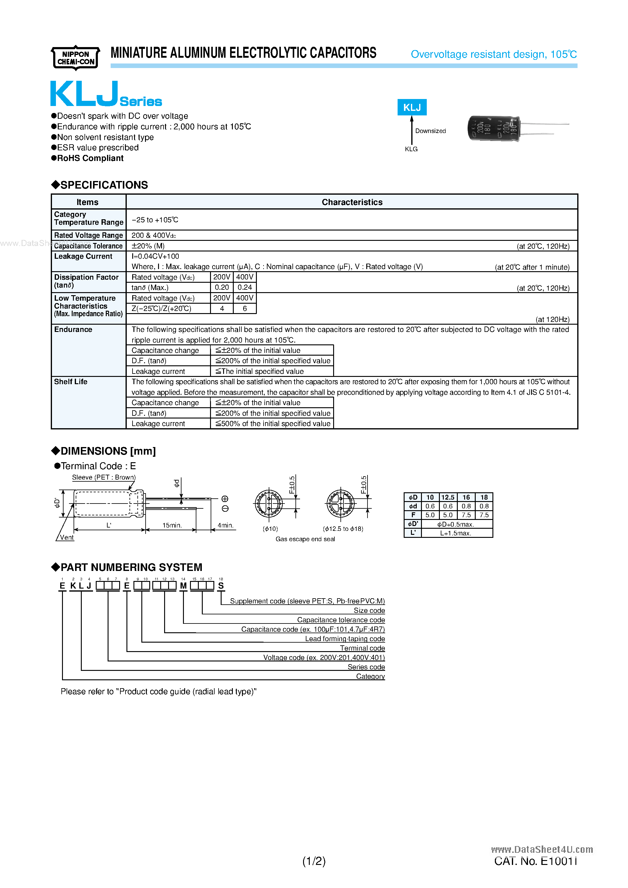 Datasheet EKLJ201ExxxxxMxxxS page 1 Datasheet EKLJ201ExxxxxMxxxS - Aluminum Capacitors page 1