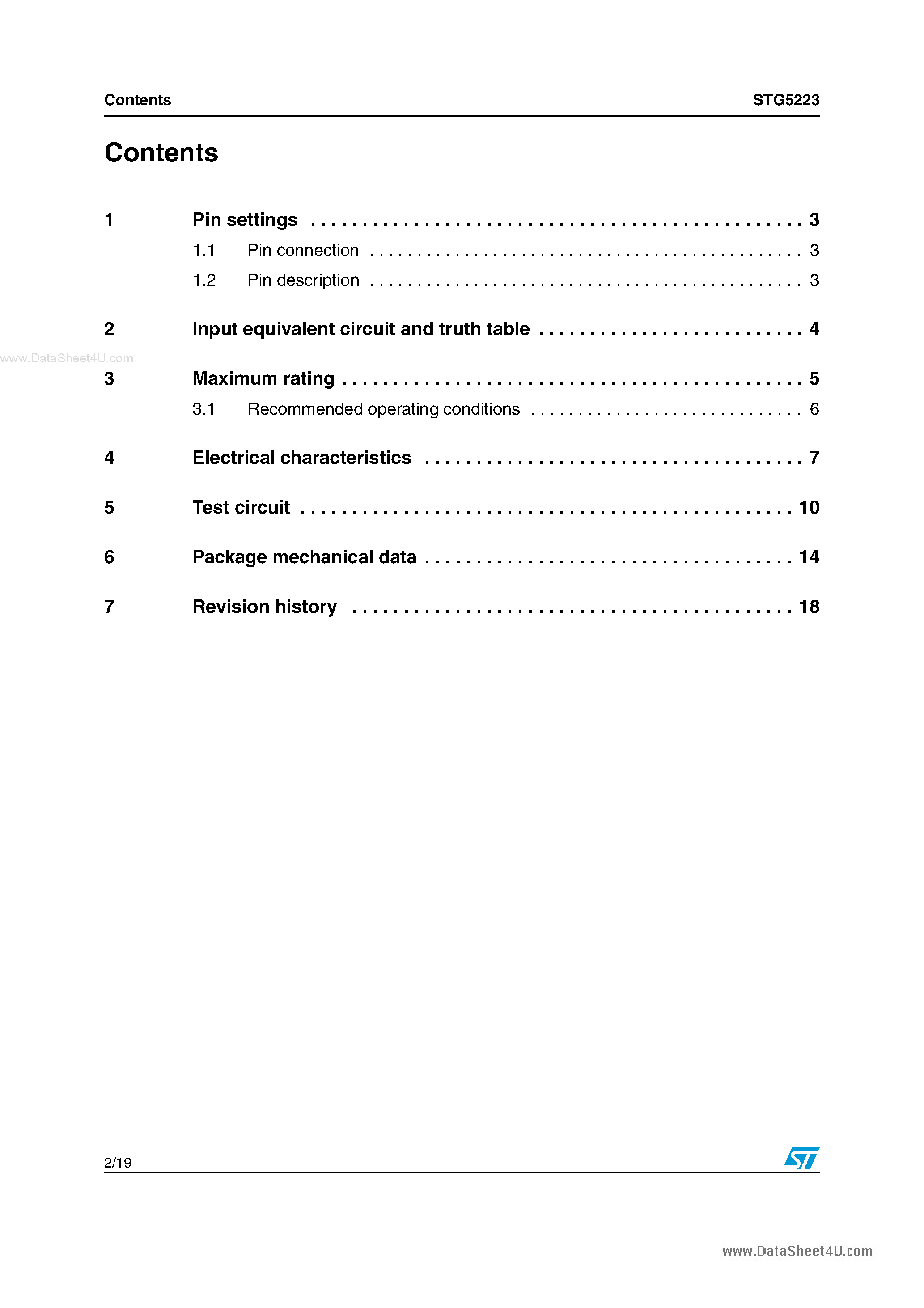 Datasheet STG5223 - dual SPDT switch page 2