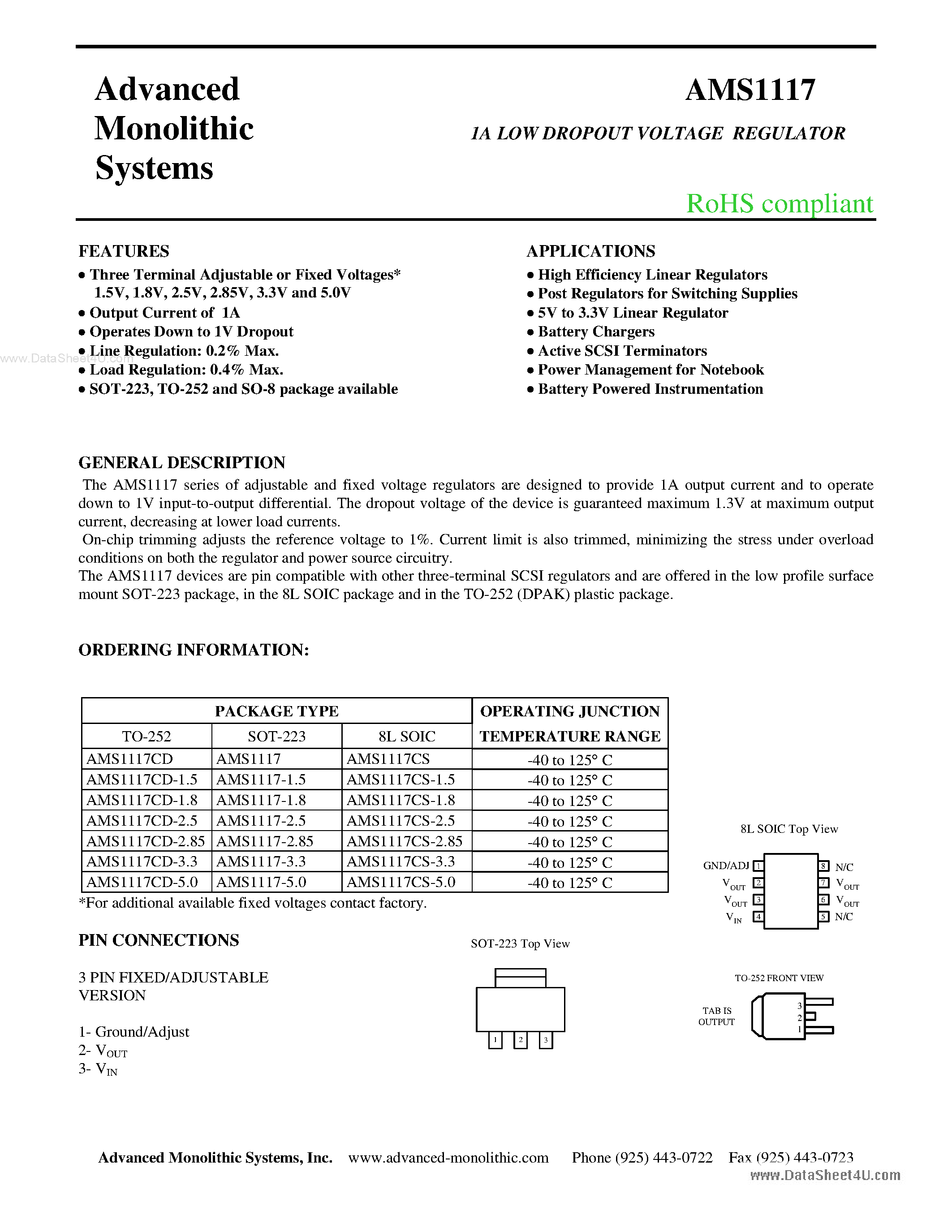 Datasheet 1117CD-1.8 - Search -----> AMS1117CD-1.8 page 1