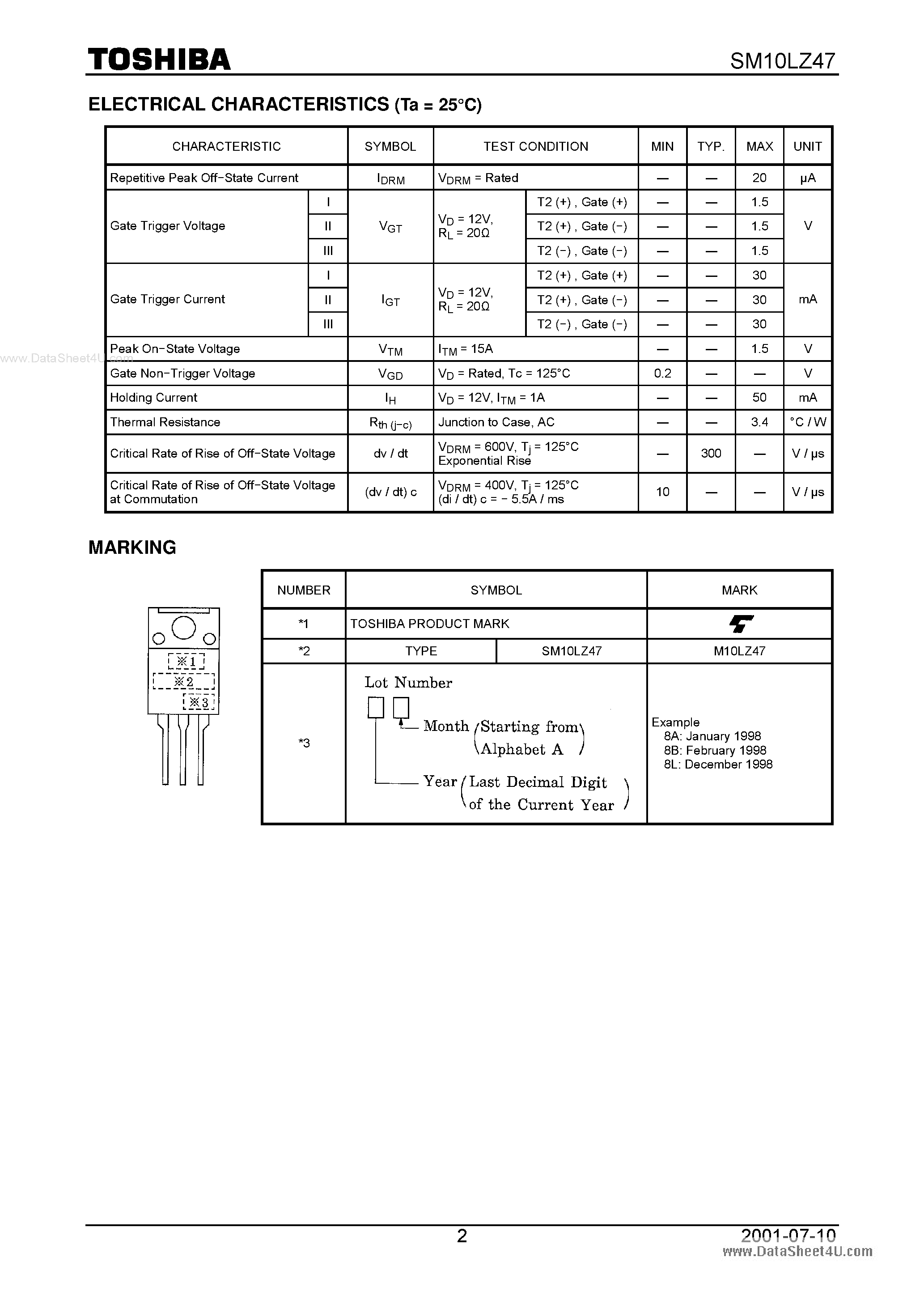 Даташит SM10LZ47 - AC POWER CONTROL APPLICATIONS страница 2