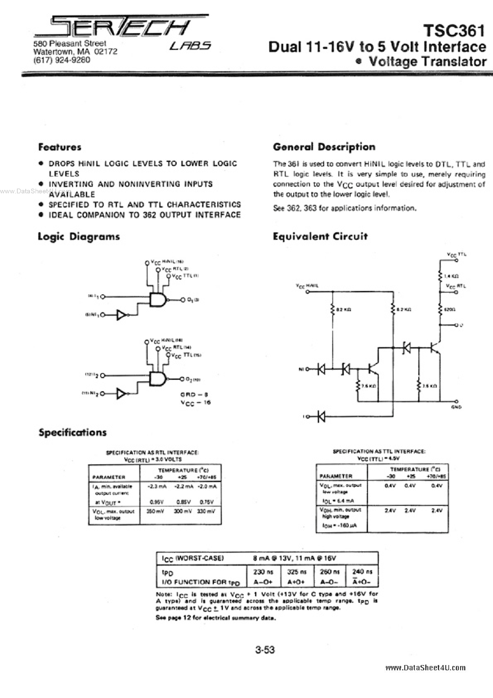 Datasheet TSC361 - Dual 11-16V to 5 Volt Interface page 1