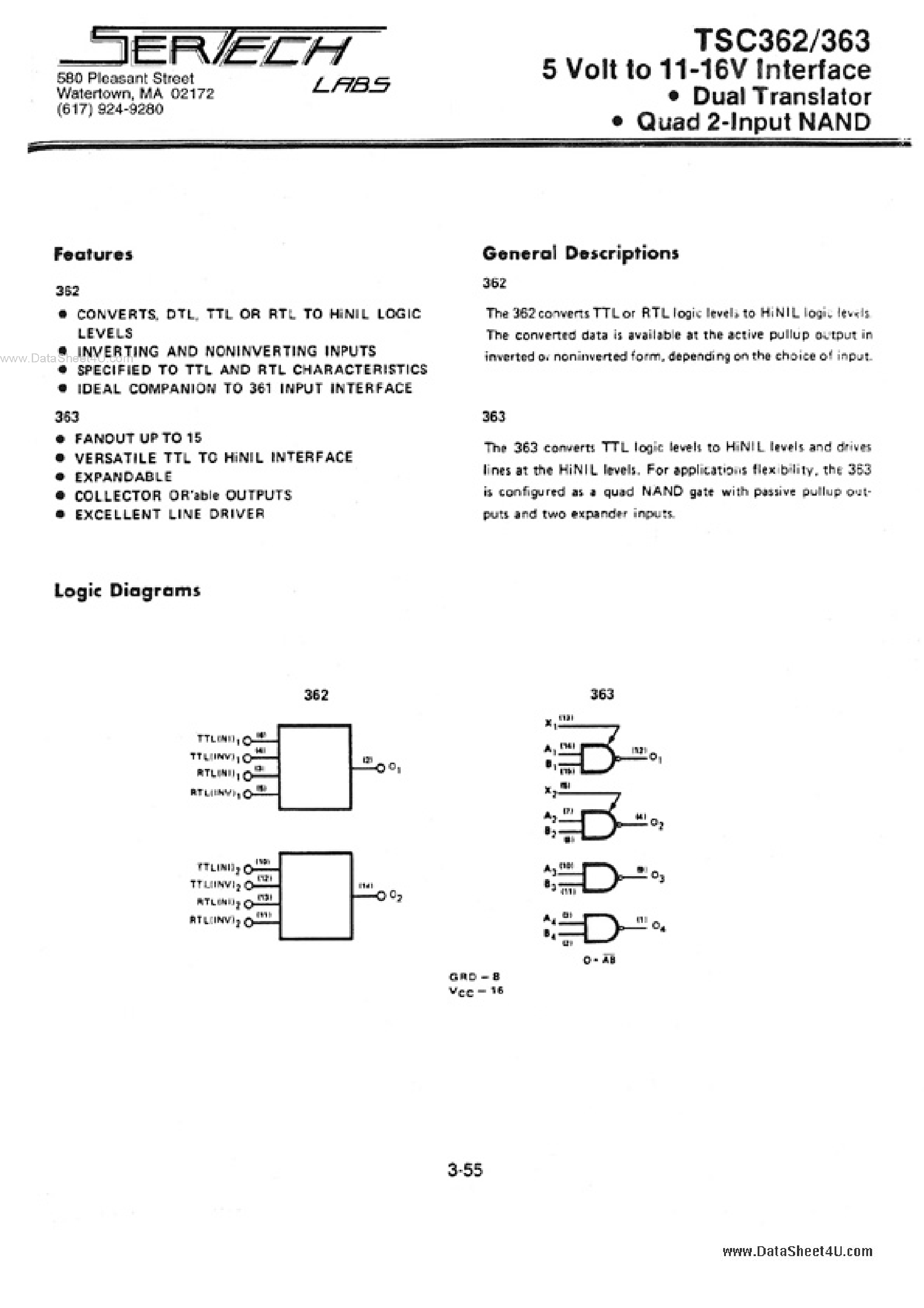 Datasheet TSC362 - (TSC362 / TSC363) 5 Volt 11-16V Interface page 1