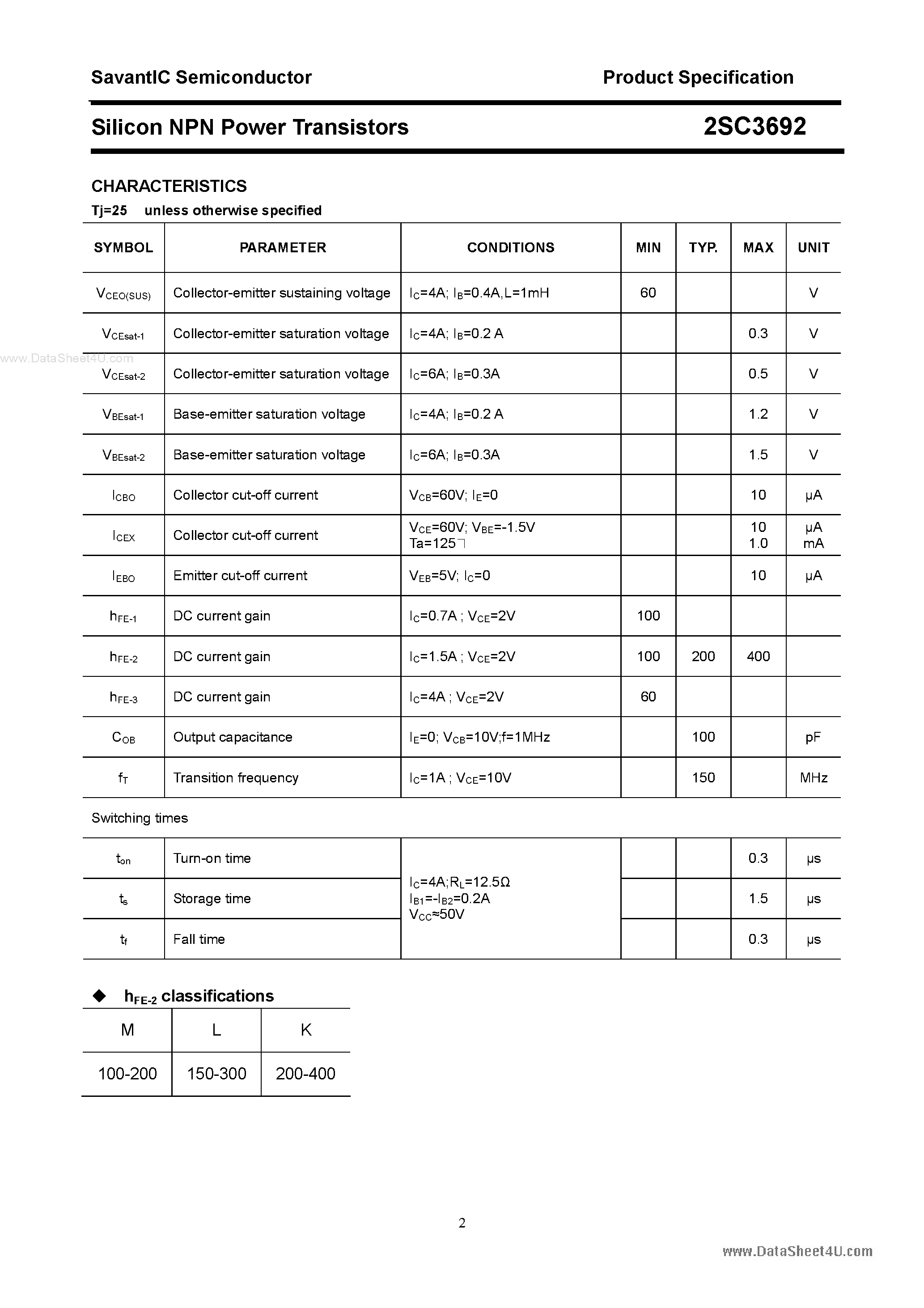 Datasheet 2SC3692 - Silicon NPN Transistors page 2