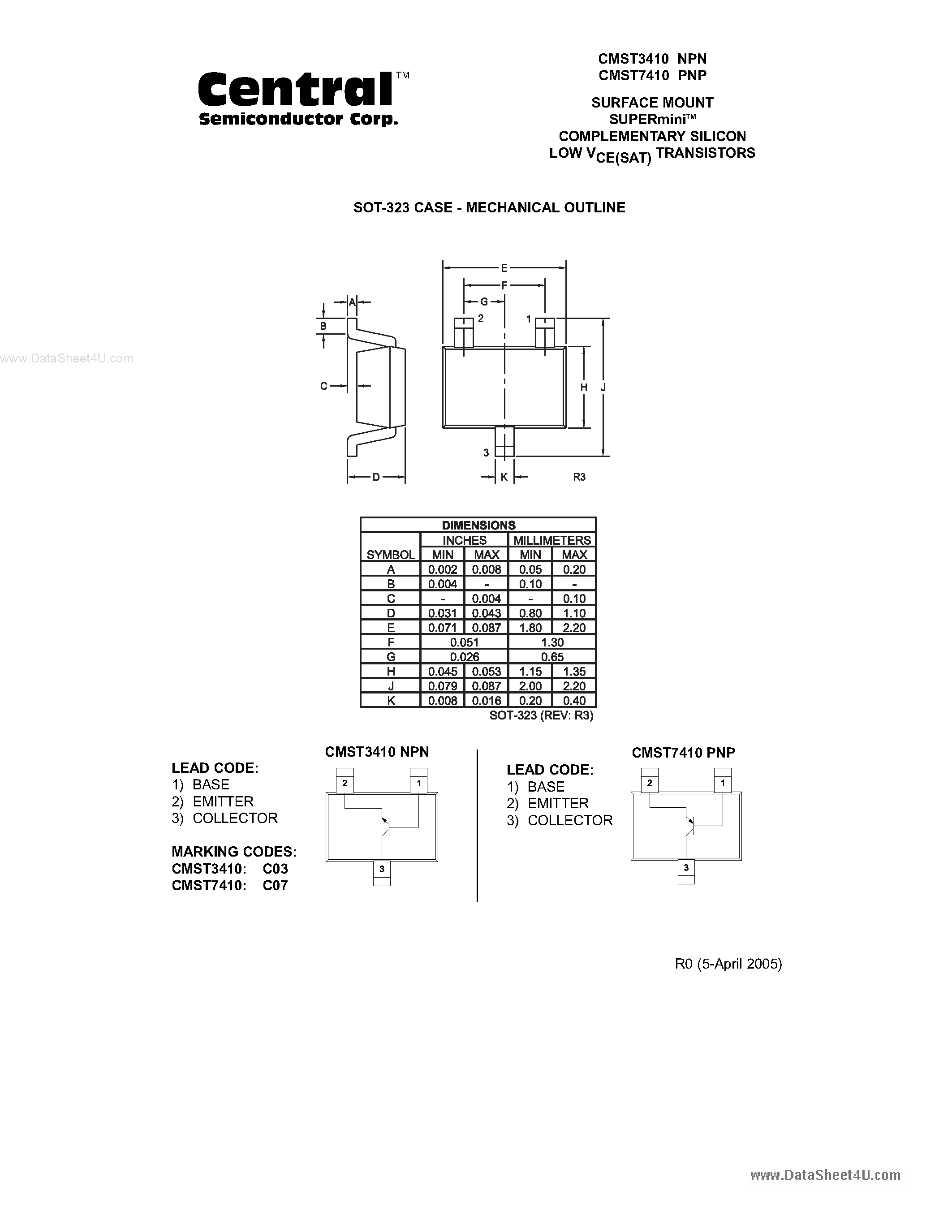 Даташит CMST3410 - (CMST3410 / CMST7410) SURFACE MOUNT SUPERmini COMPLEMENTARY SILICON LOW VCE(SAT) TRANSISTORS страница 2