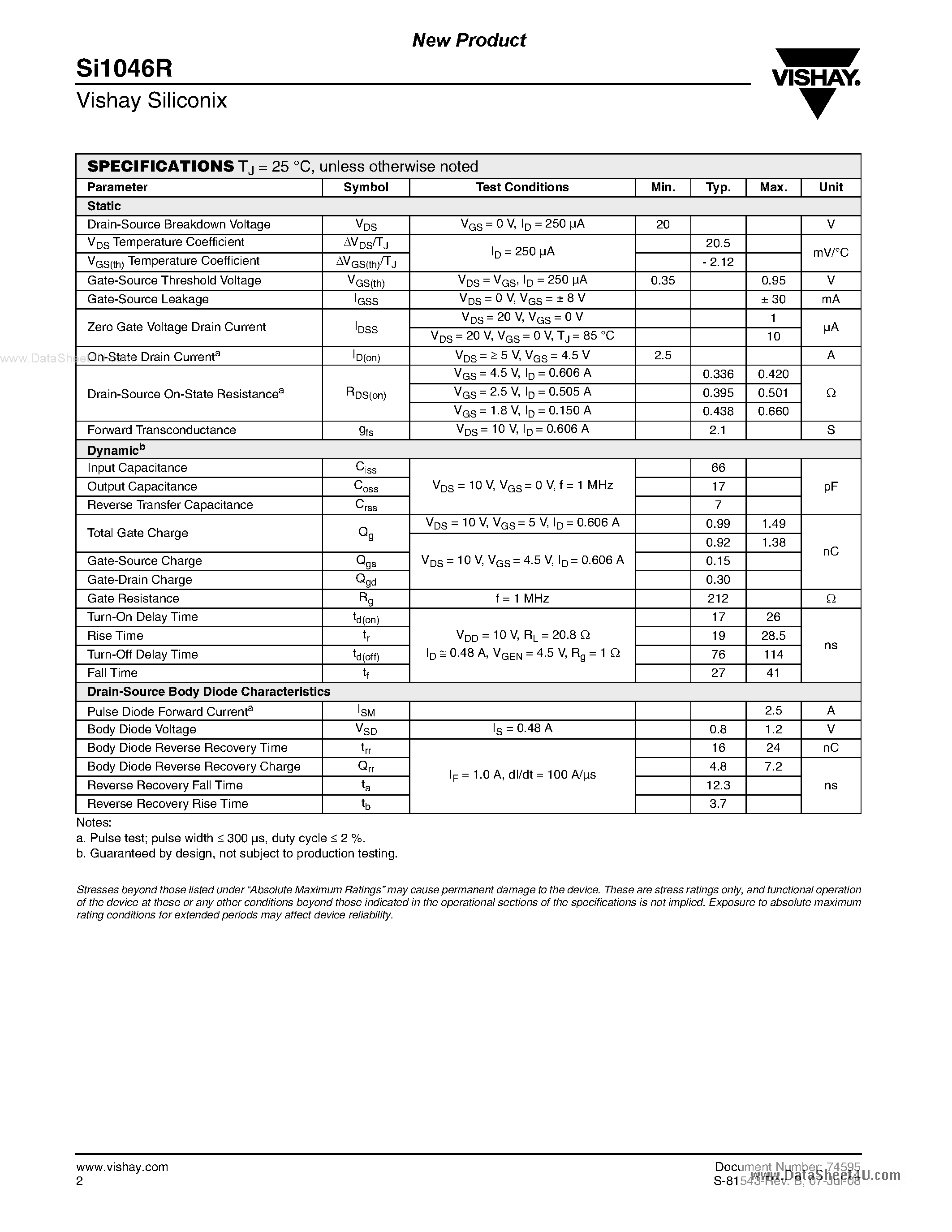 Datasheet SI1046R - N-Channel MOSFET page 2