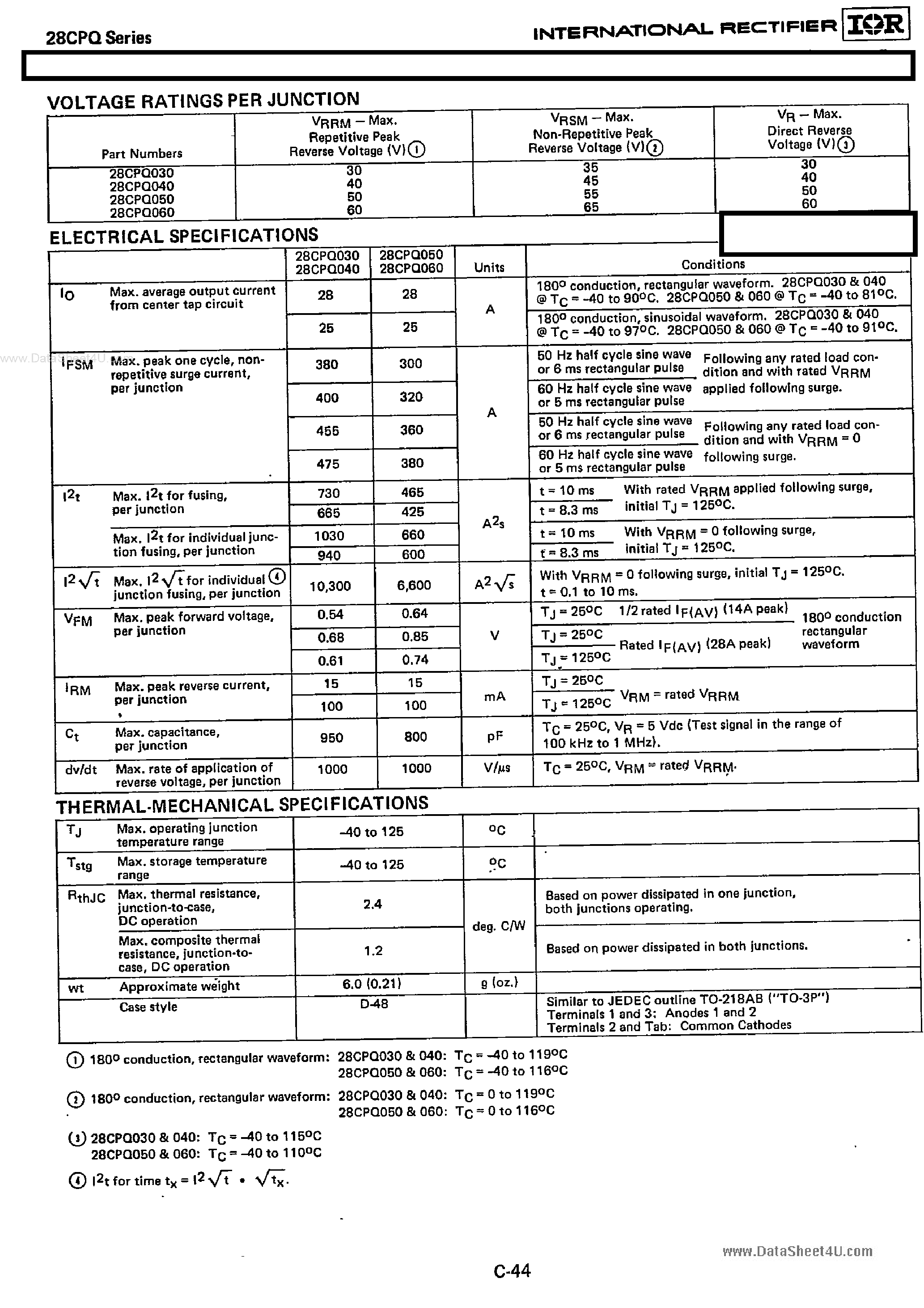 Datasheet 28CPQ030 page 2 Datasheet 28CPQ030 - 28Amp Dual Schottky Center Tap Rectifiers page 2